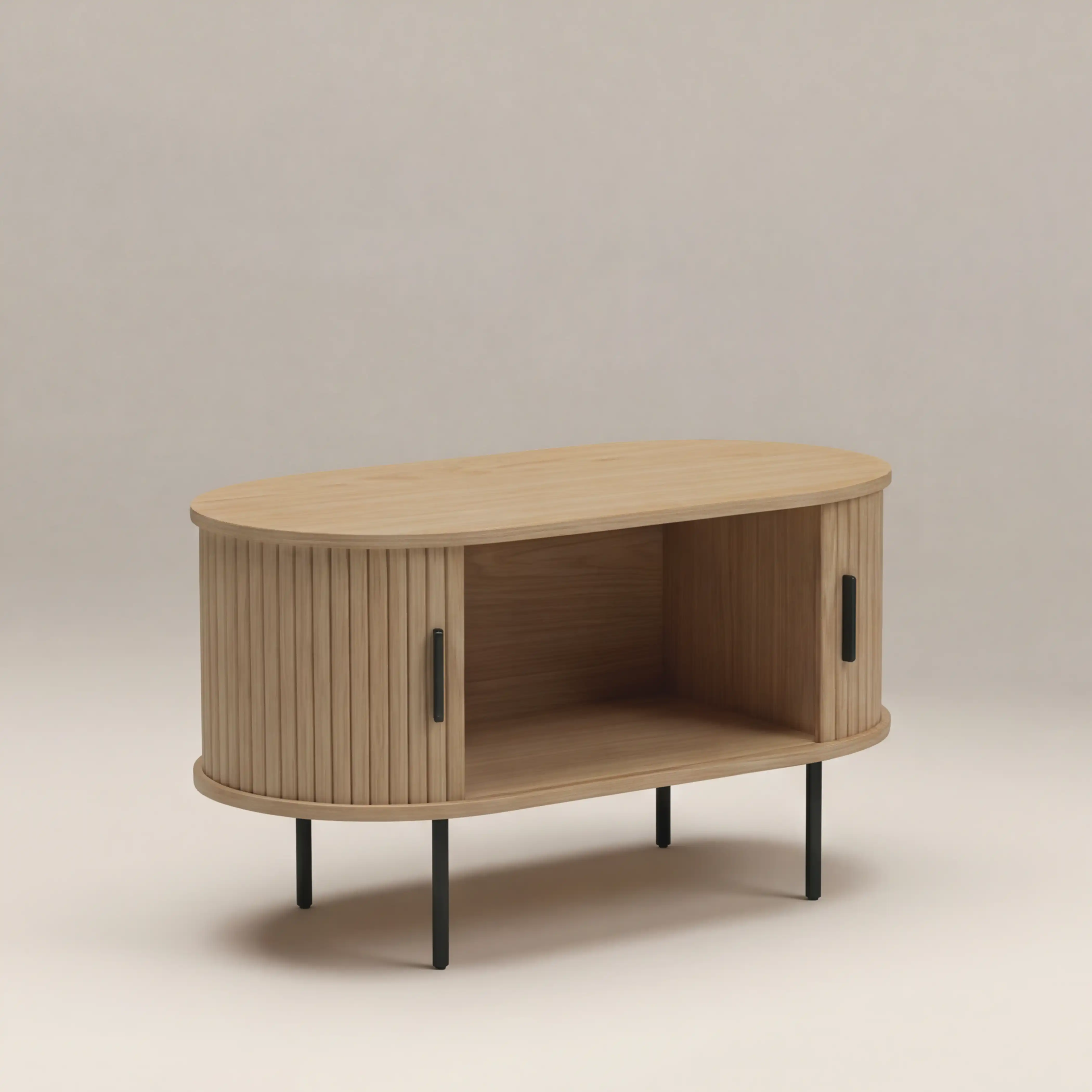 Mika Oval Wooden Coffee Table | Oak & Black - Image 4