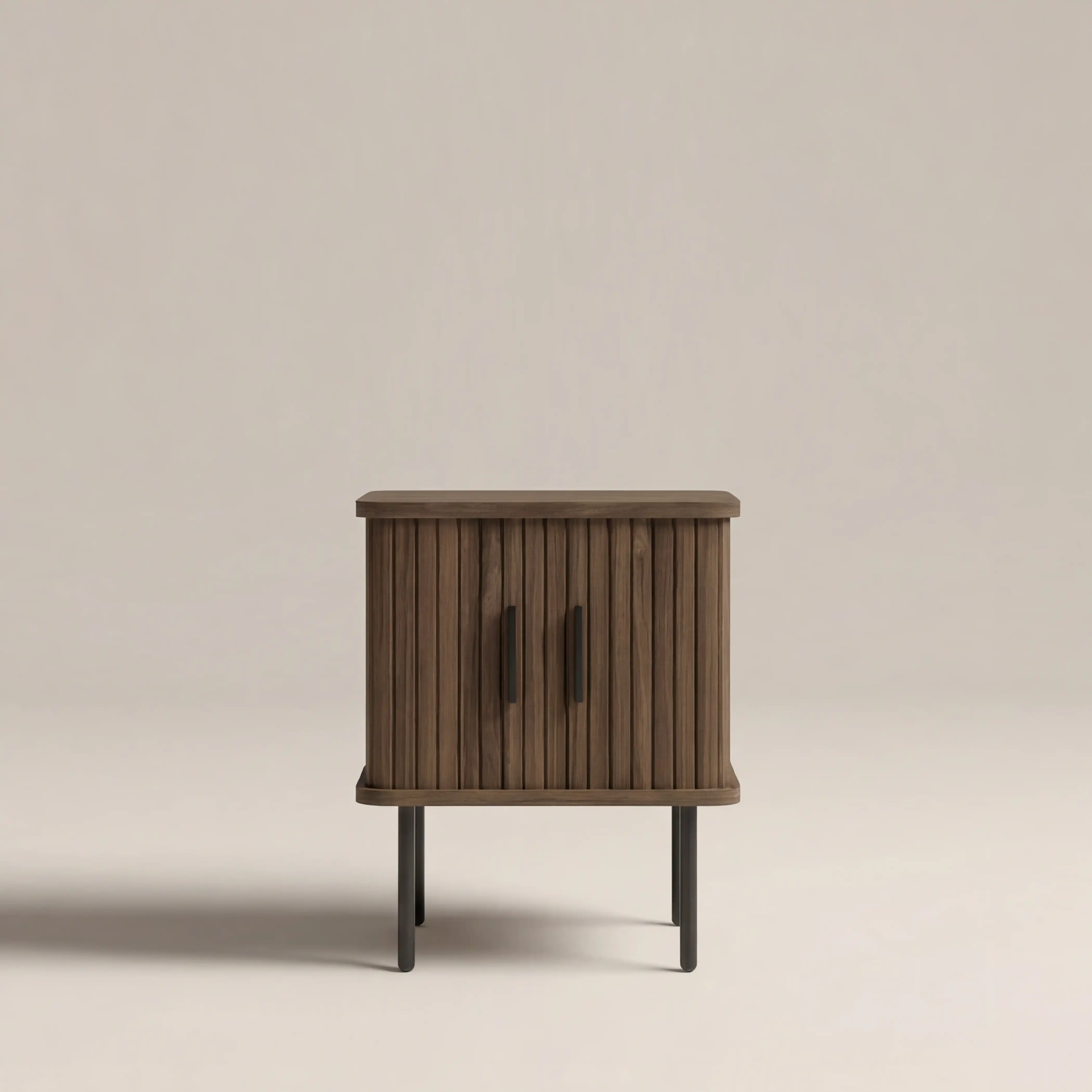 Mika Square Wooden 1 Drawer Bedside Table | Walnut & Black - Image 2