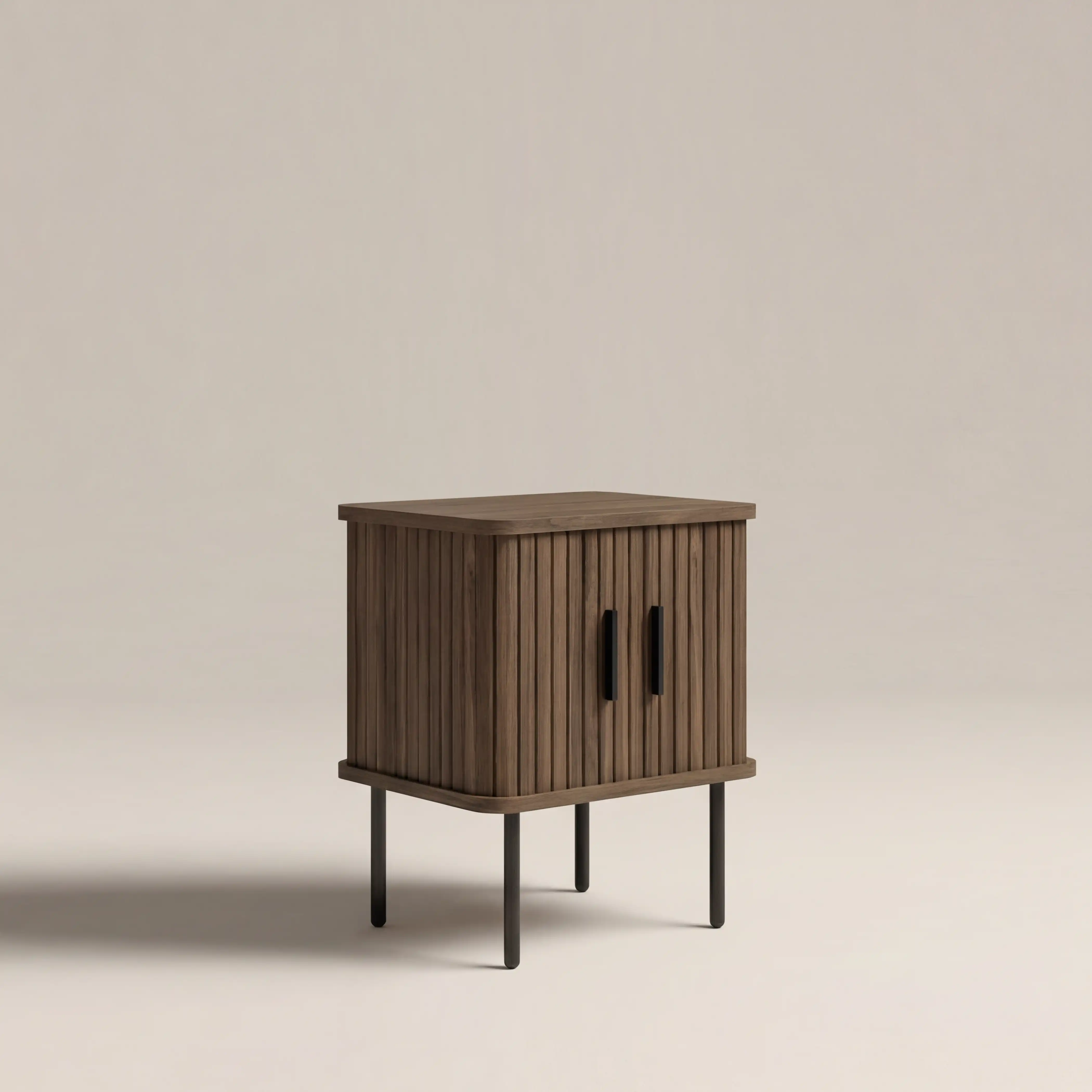 Mika Square Wooden 1 Drawer Bedside Table | Walnut & Black - Image 3