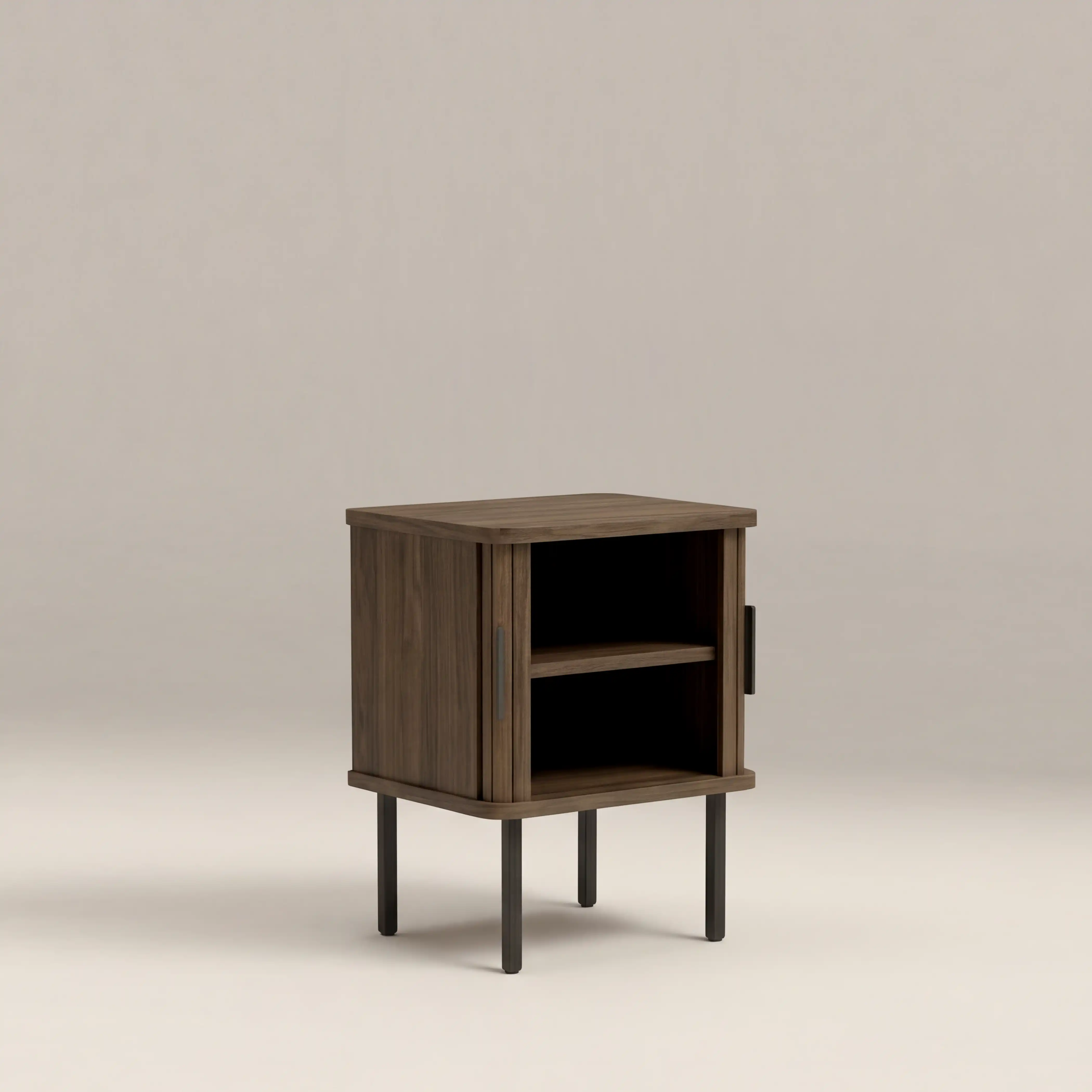 Mika Square Wooden 1 Drawer Bedside Table | Walnut & Black - Image 4