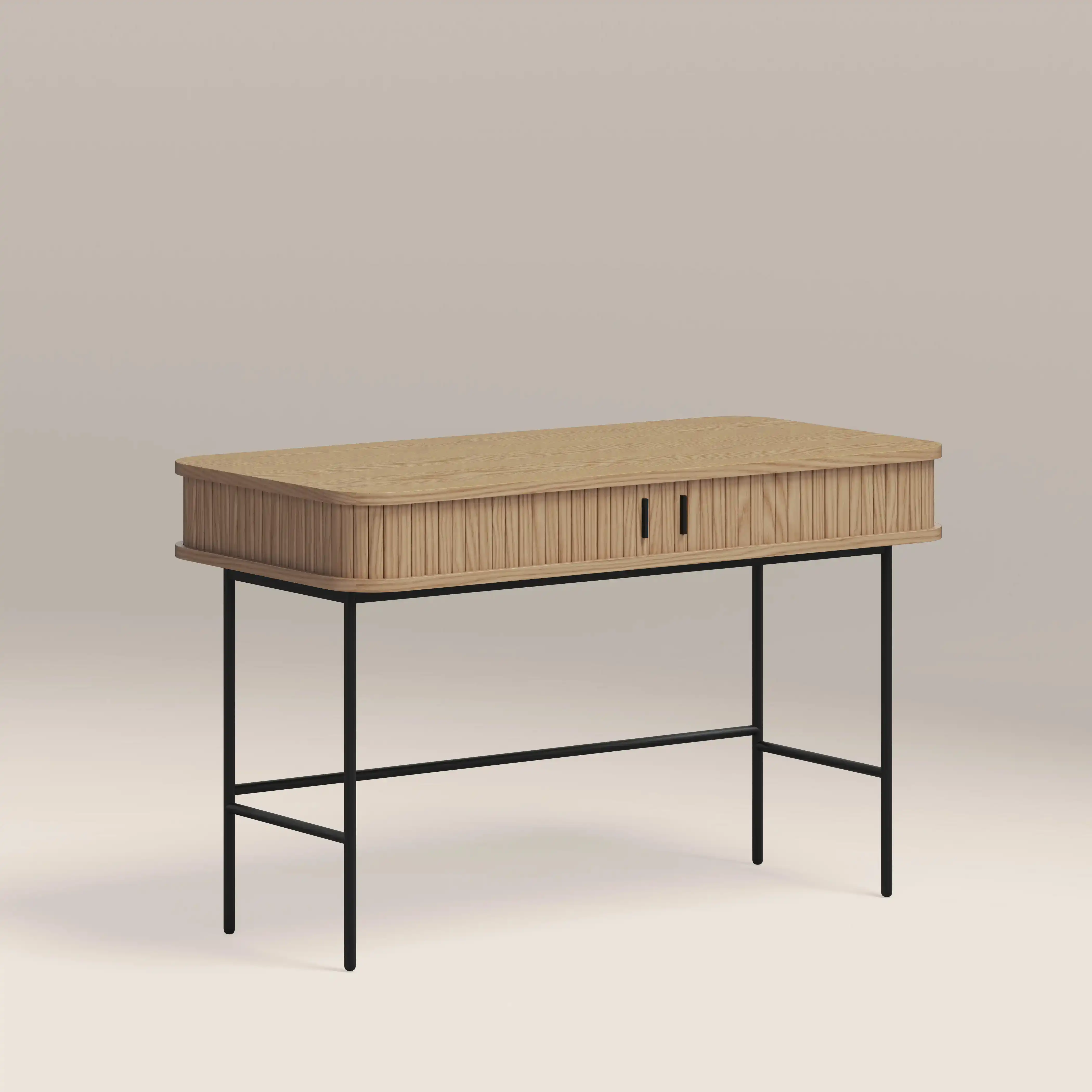 Mika Wooden 2 Drawer Desk | Oak & Black - Image 2