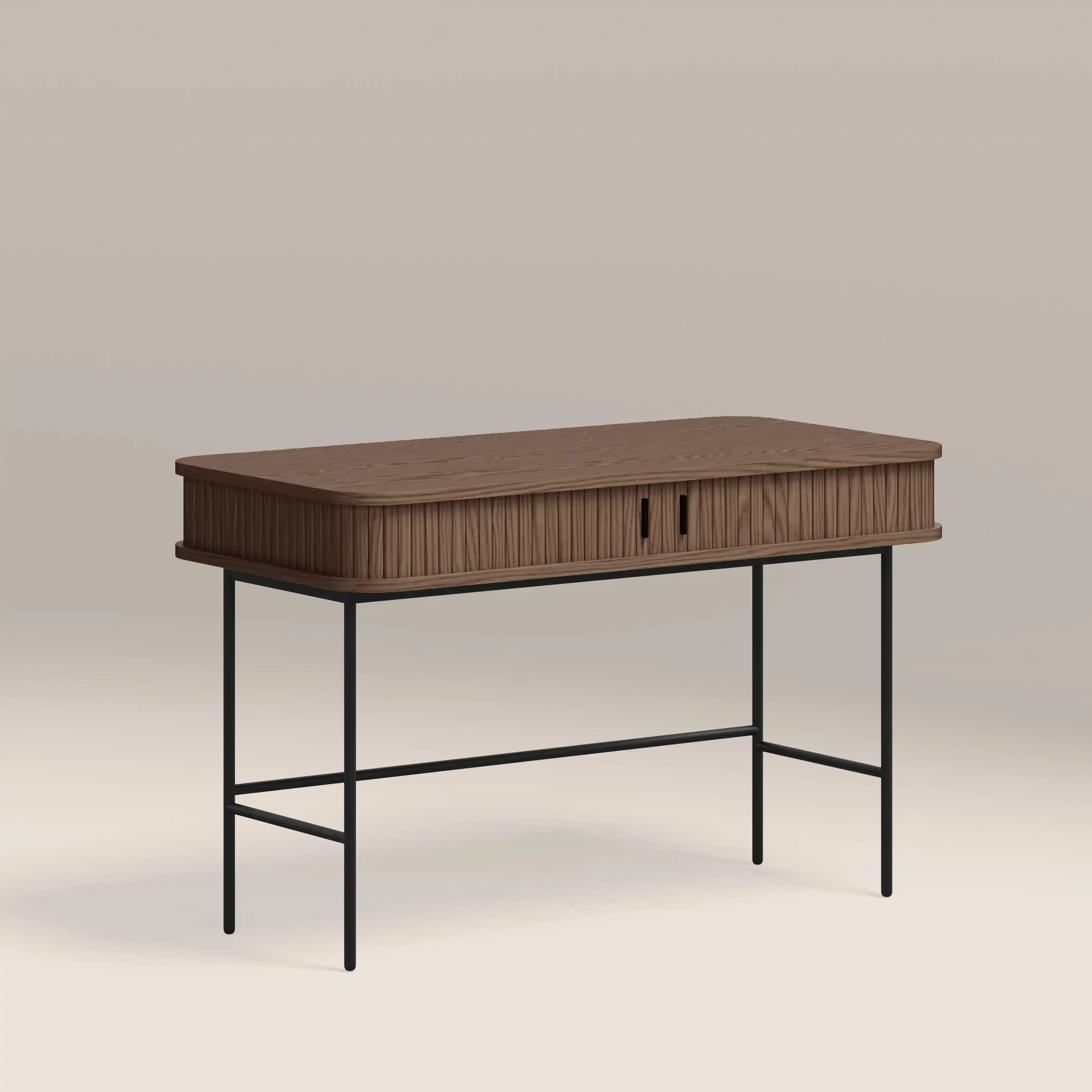 Mika Wooden 2 Drawer Desk | Walnut & Black - Image 2