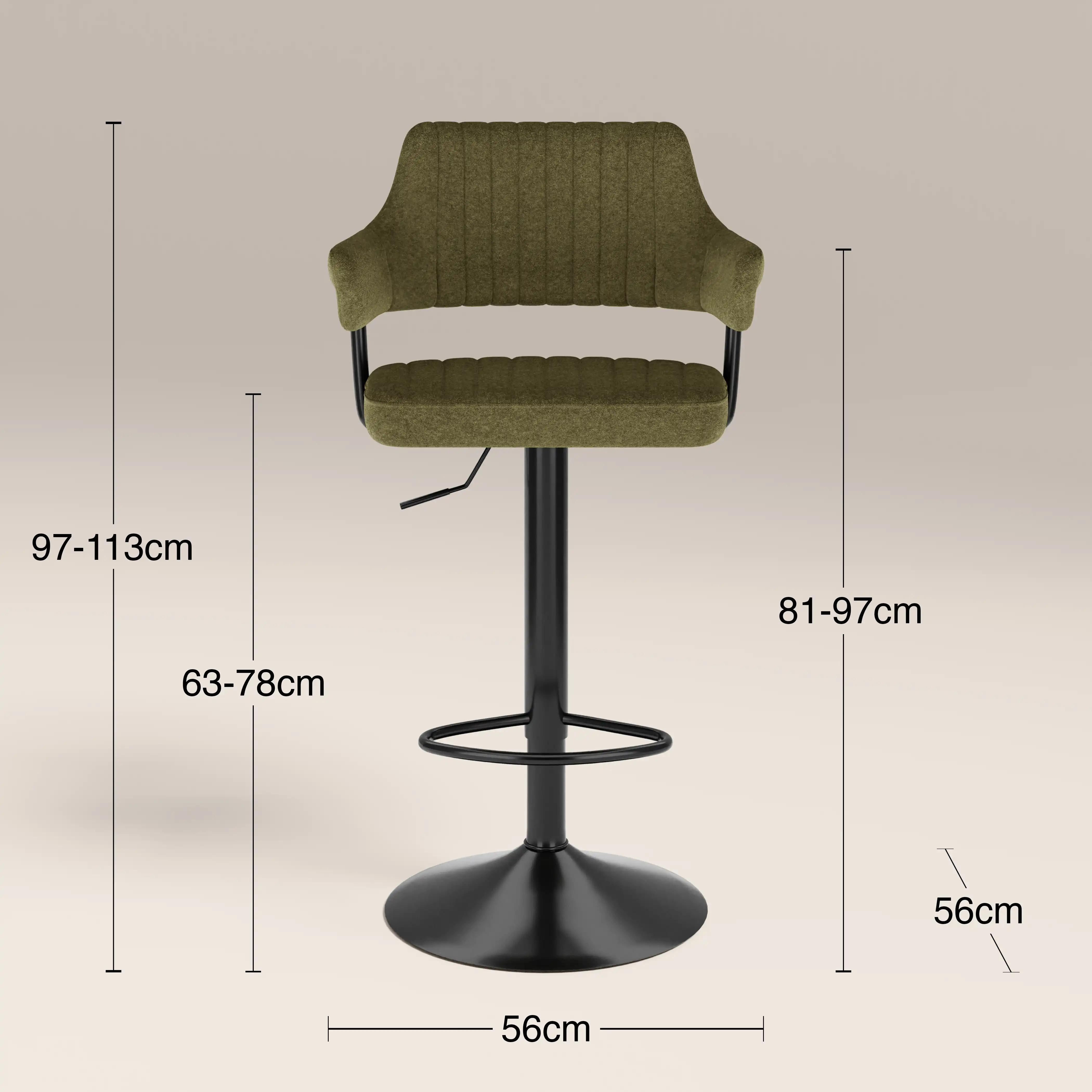 Mindy Adjustable Stool | Moss Green Sustainable Mohair Velvet & Black - Image 7