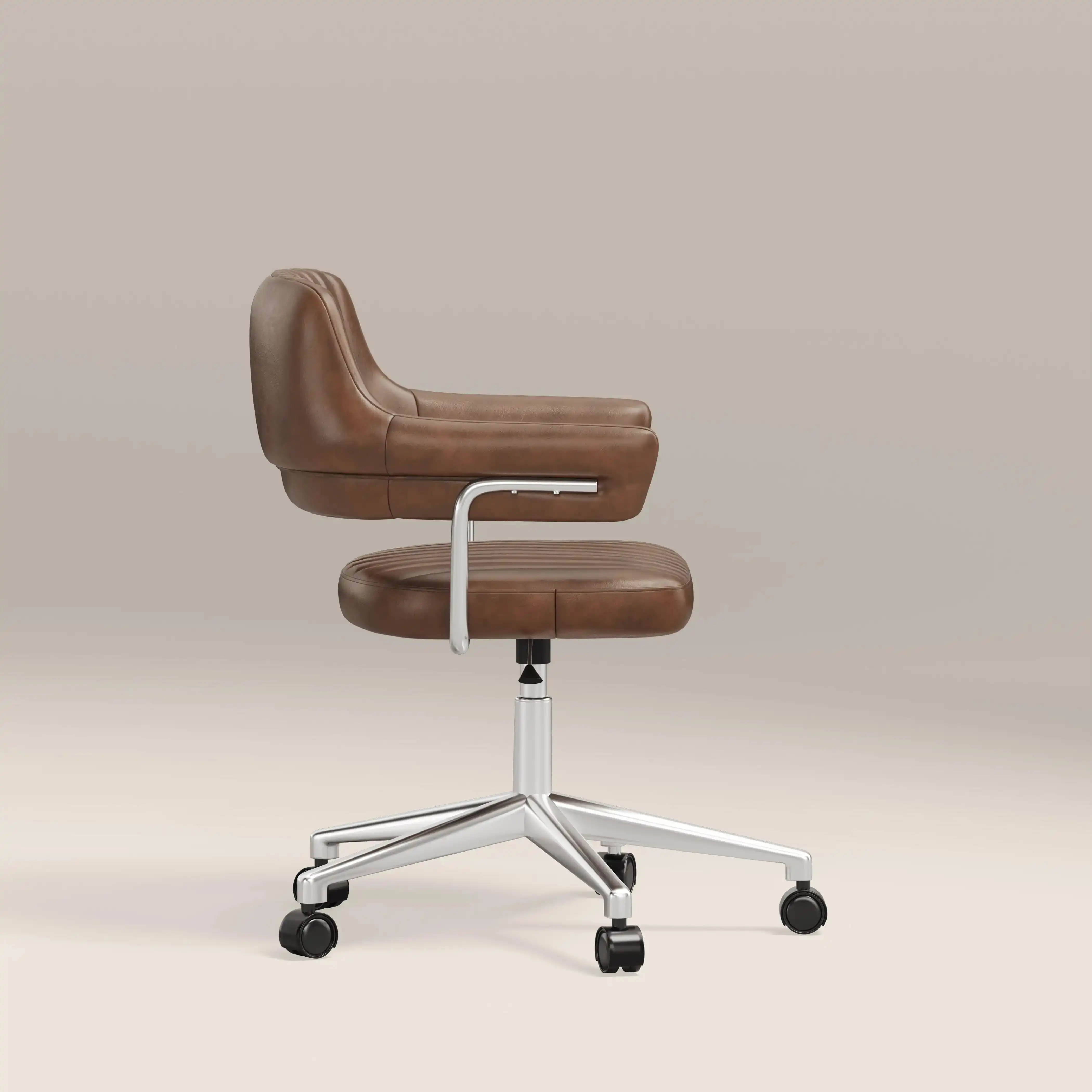 Mindy Office Chair | Vintage Tan Faux Leather & Chrome - Image 4