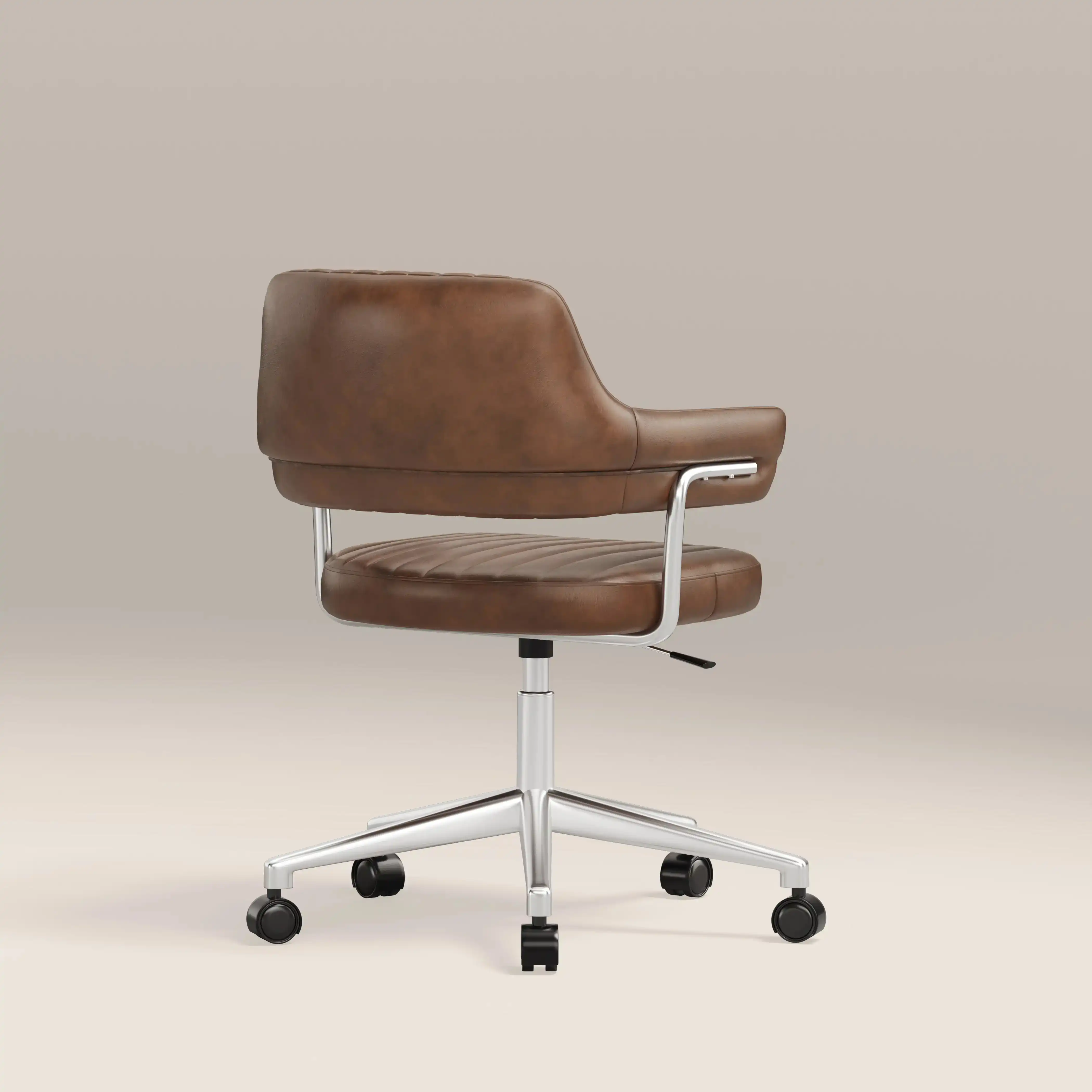 Mindy Office Chair | Vintage Tan Faux Leather & Chrome - Image 5