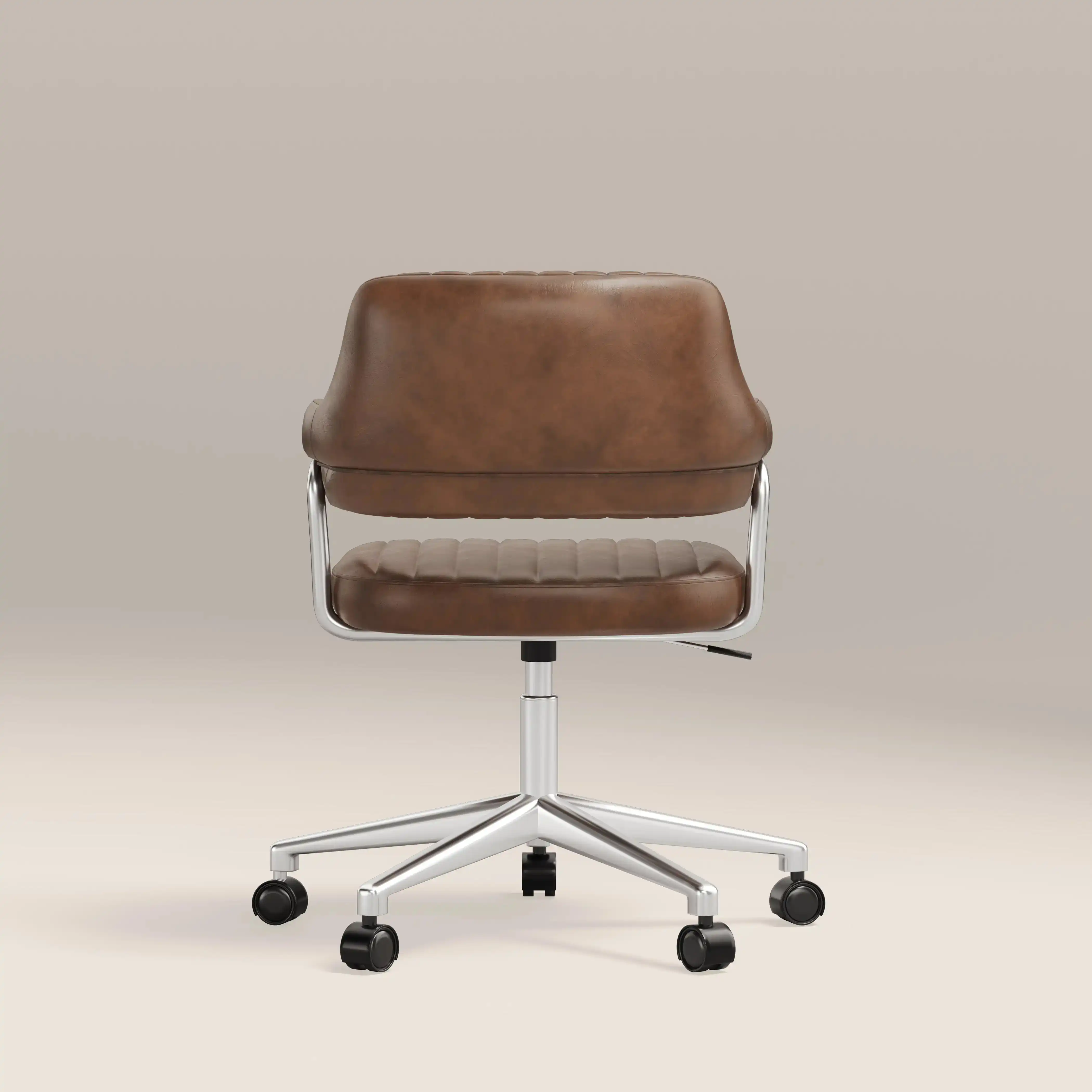 Mindy Office Chair | Vintage Tan Faux Leather & Chrome - Image 6