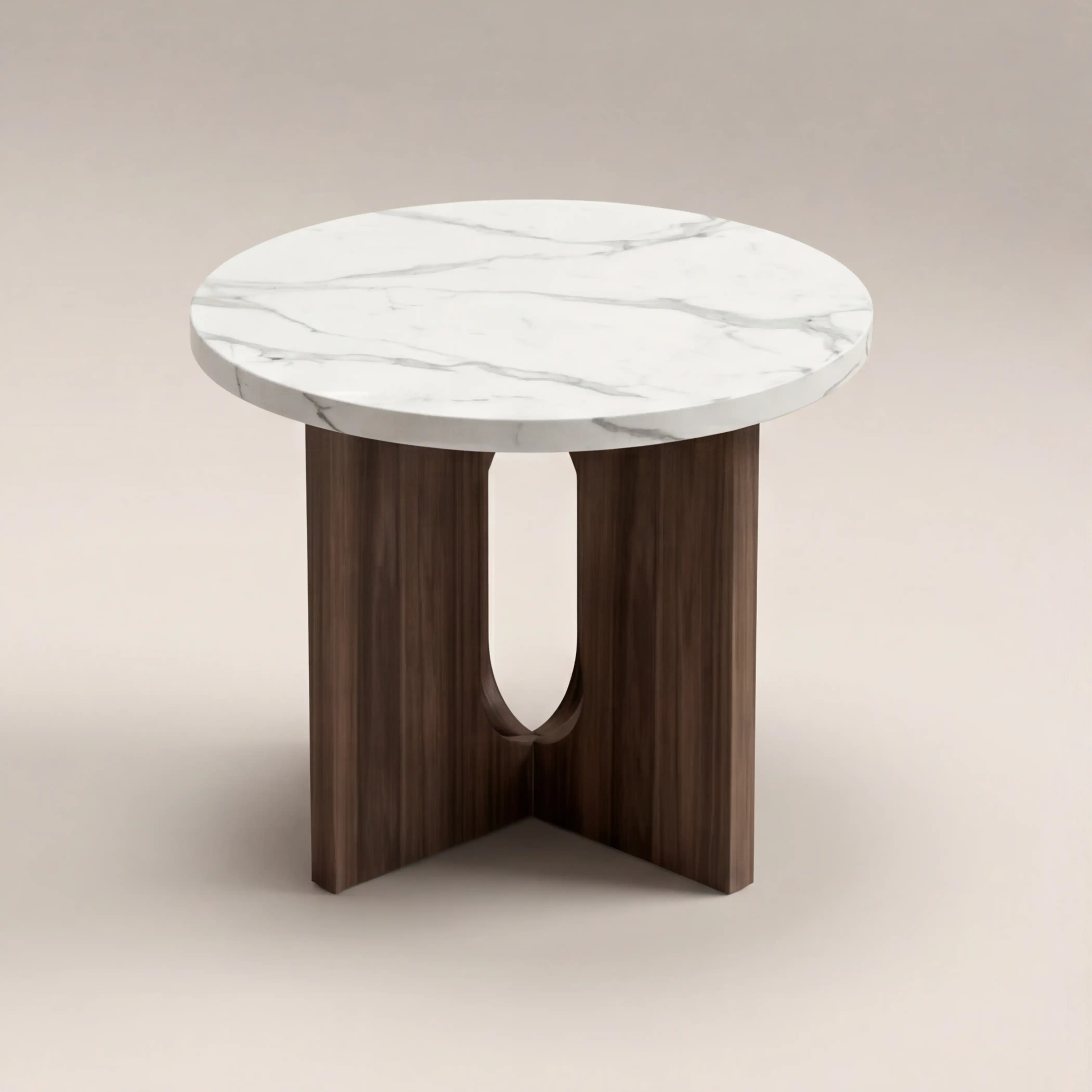 Moreton Round Side Table | White Marble Effect & Walnut - Image 3