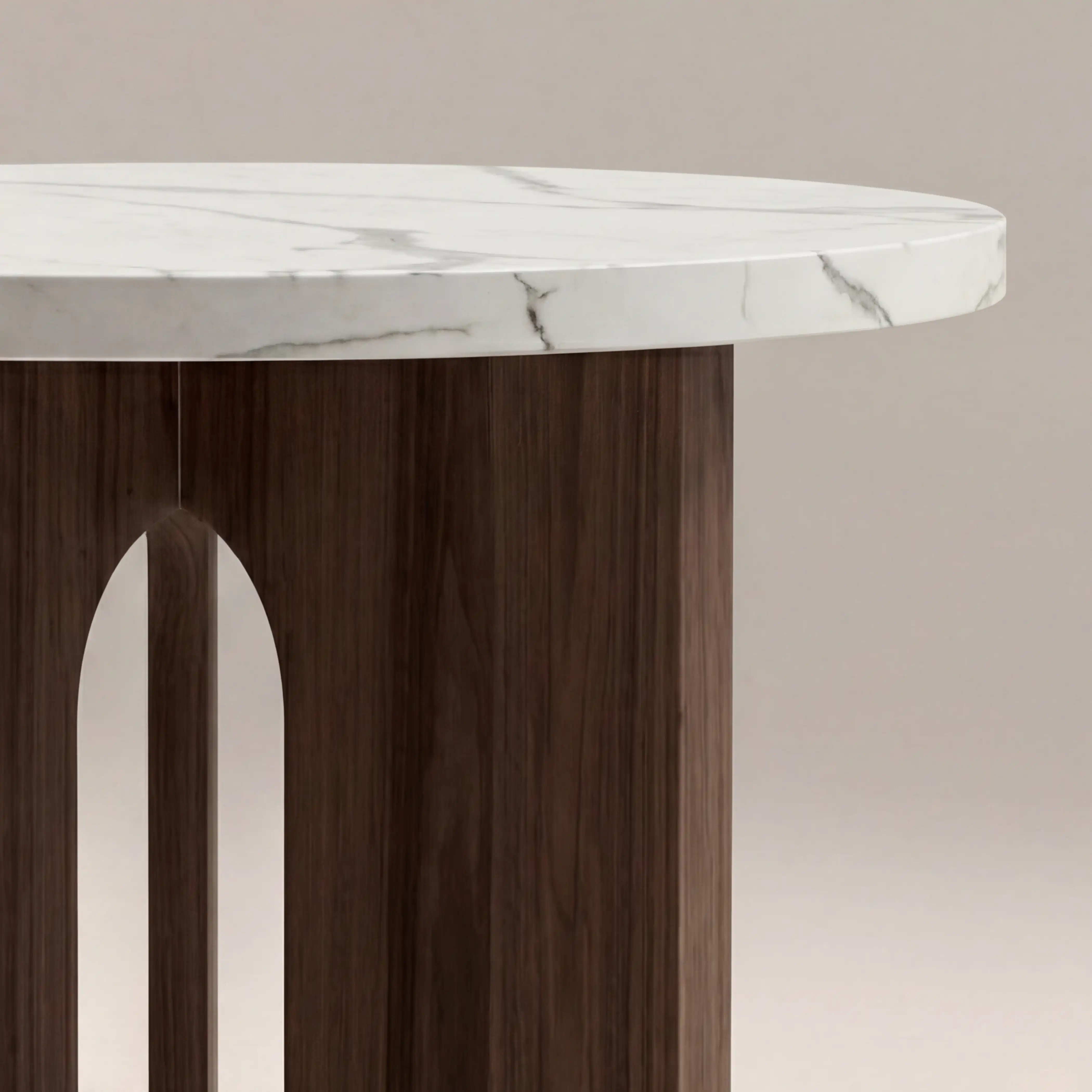 Moreton Round Side Table | White Marble Effect & Walnut - Image 4
