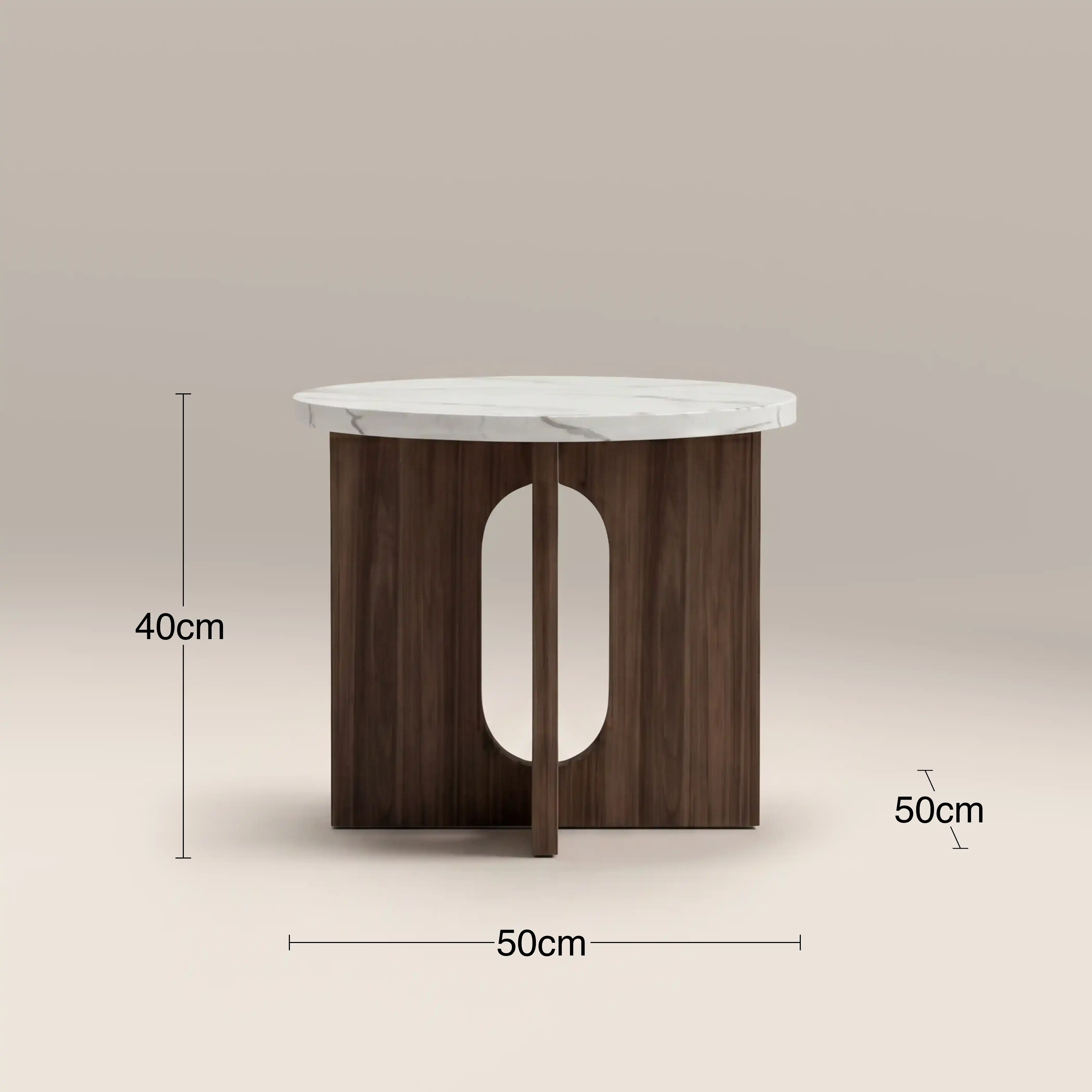 Moreton Round Side Table | White Marble Effect & Walnut - Image 5