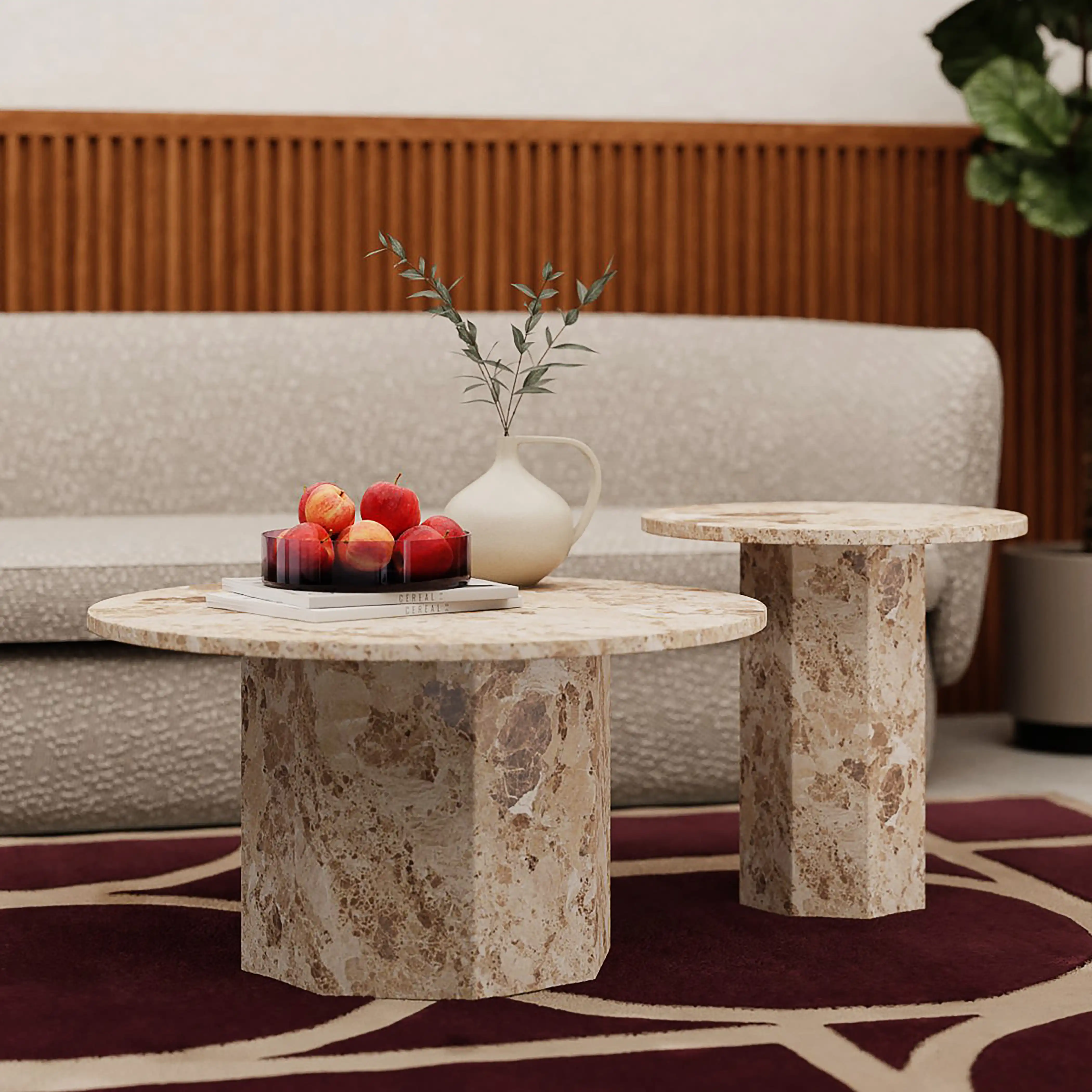 Naxos Round Coffee Table | Latte Marble - Image 4