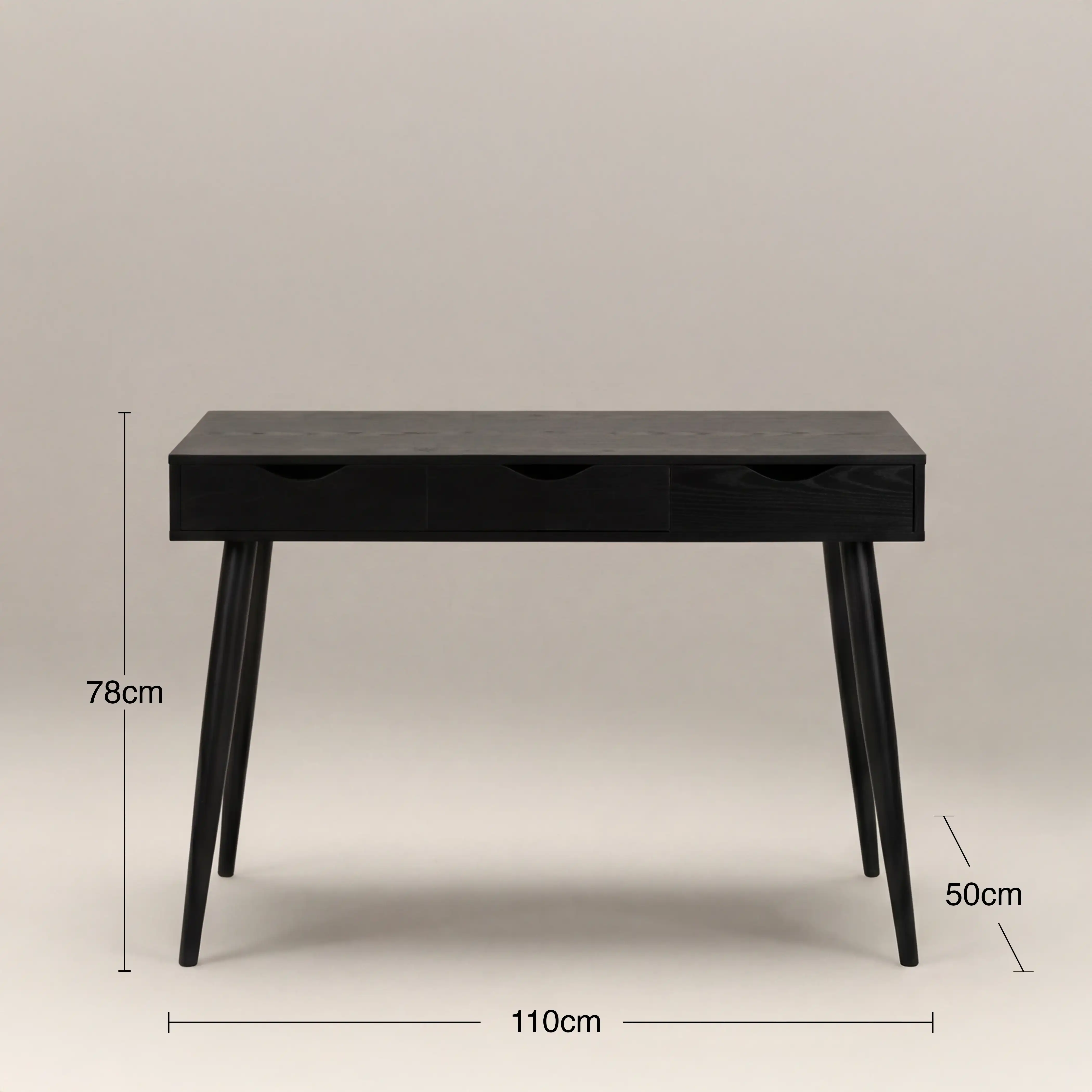 Neptun Wooden 3 Drawer Desk | Black - Image 5