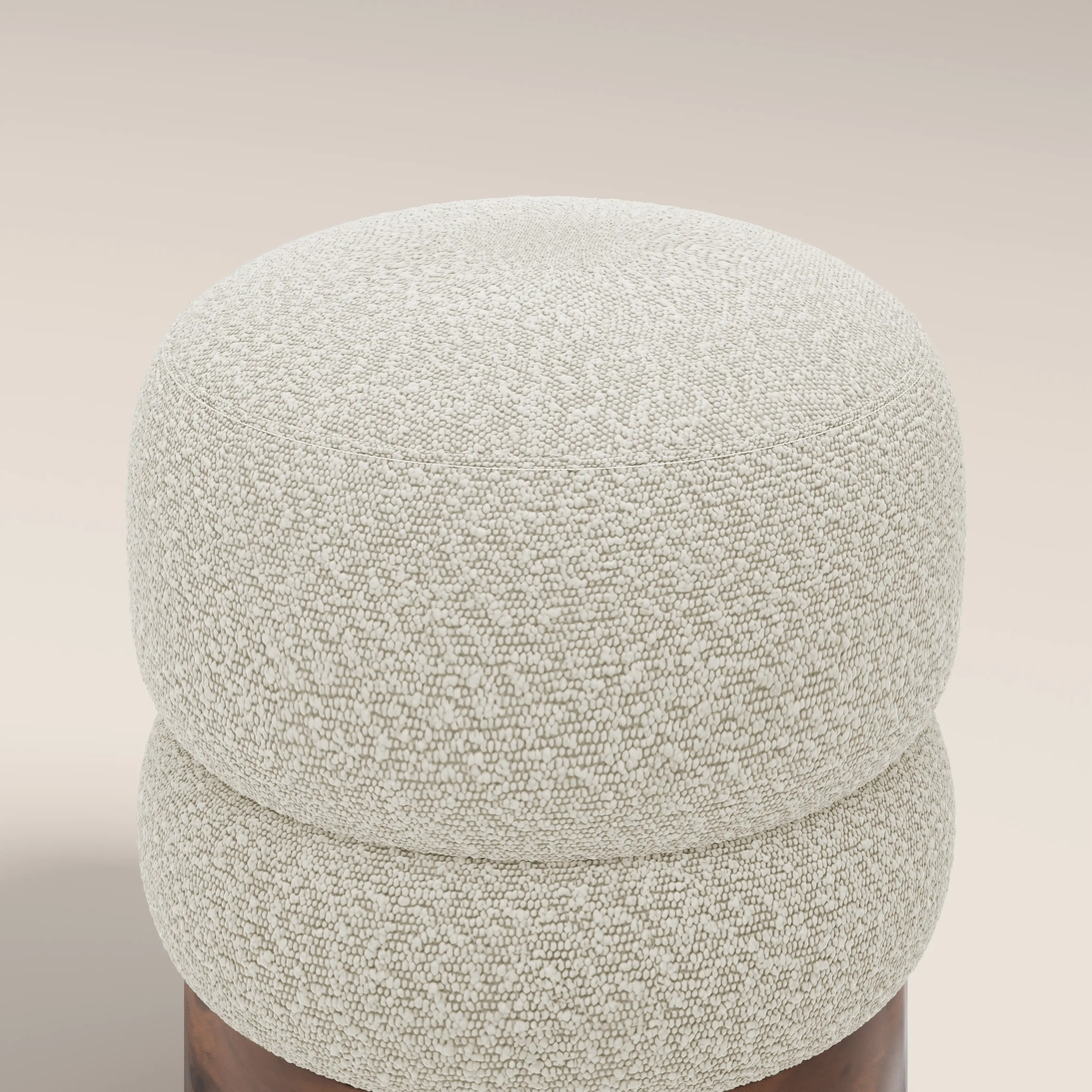 Neva Pouffe | Speckled Stone Sustainable Boucle & Walnut Burl Wood - Image 2