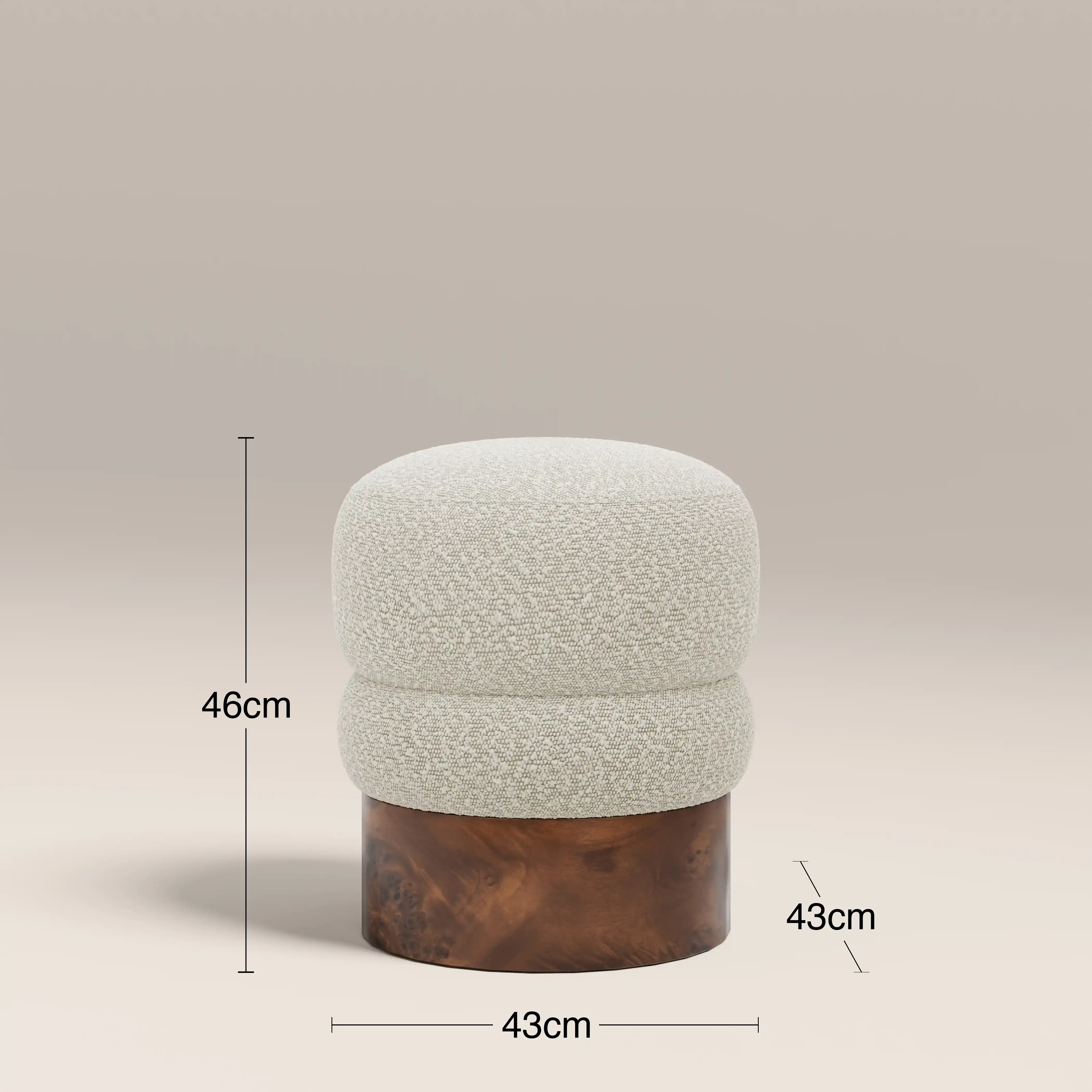 Neva Pouffe | Speckled Stone Sustainable Boucle & Walnut Burl Wood - Image 4