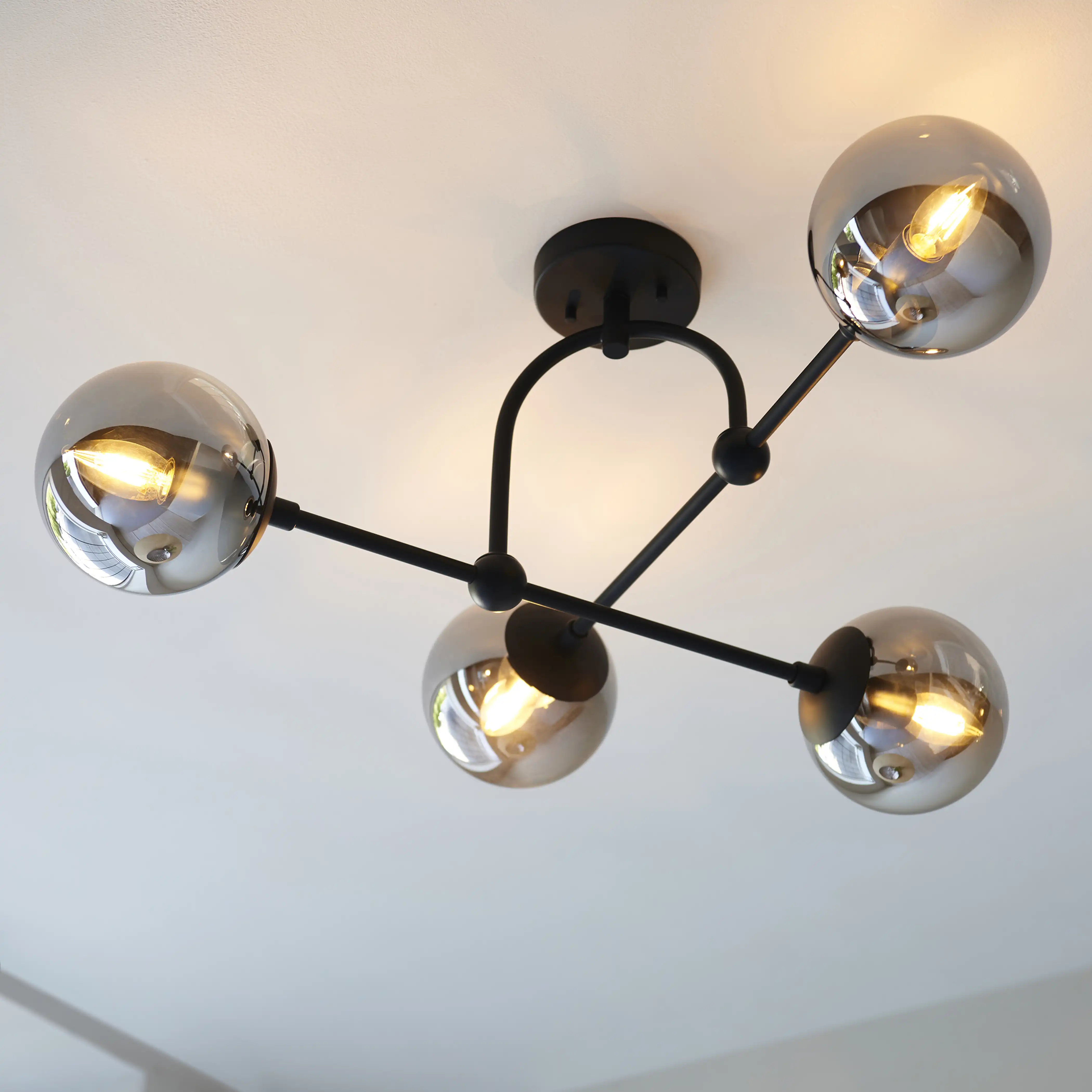 Niamh 4 Light Flush Ceiling Light | Smokey Grey & Black - Image 2