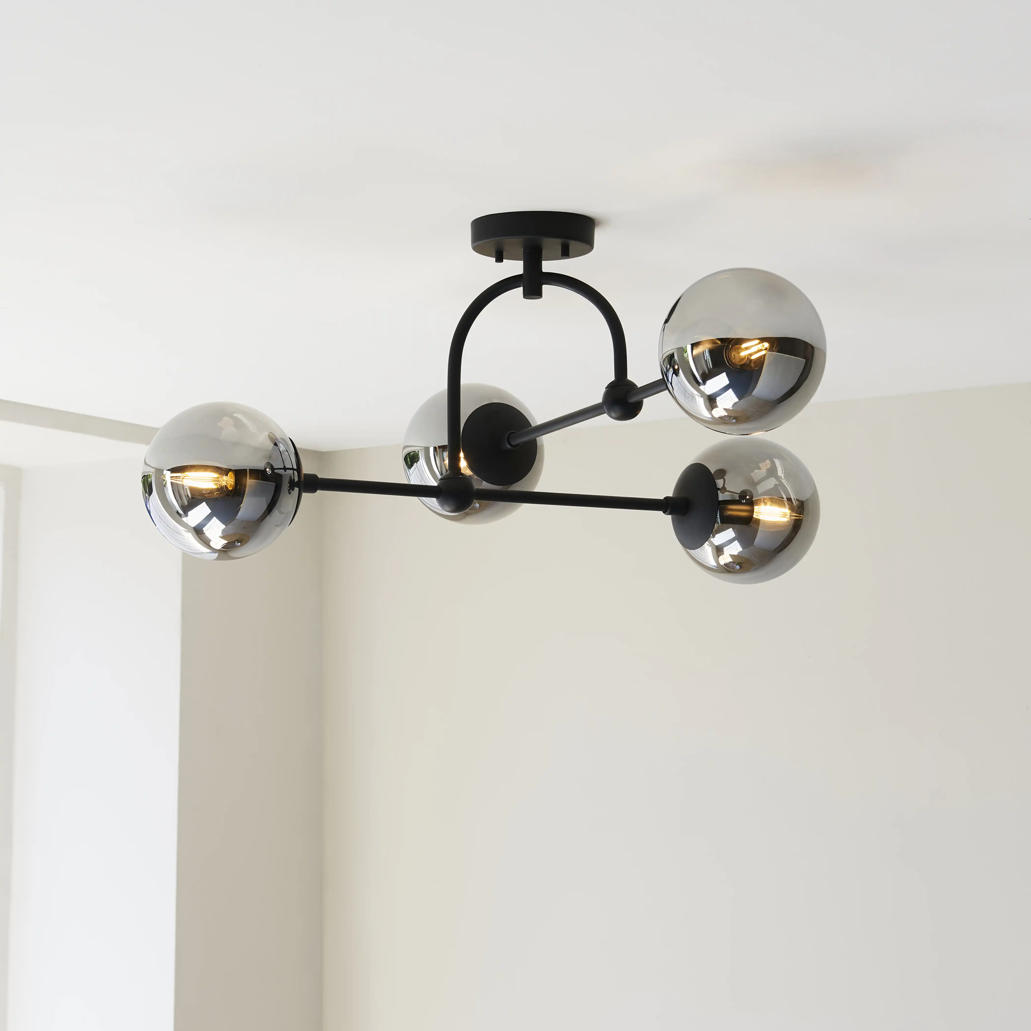 Niamh 4 Light Flush Ceiling Light | Smokey Grey & Black - Image 3
