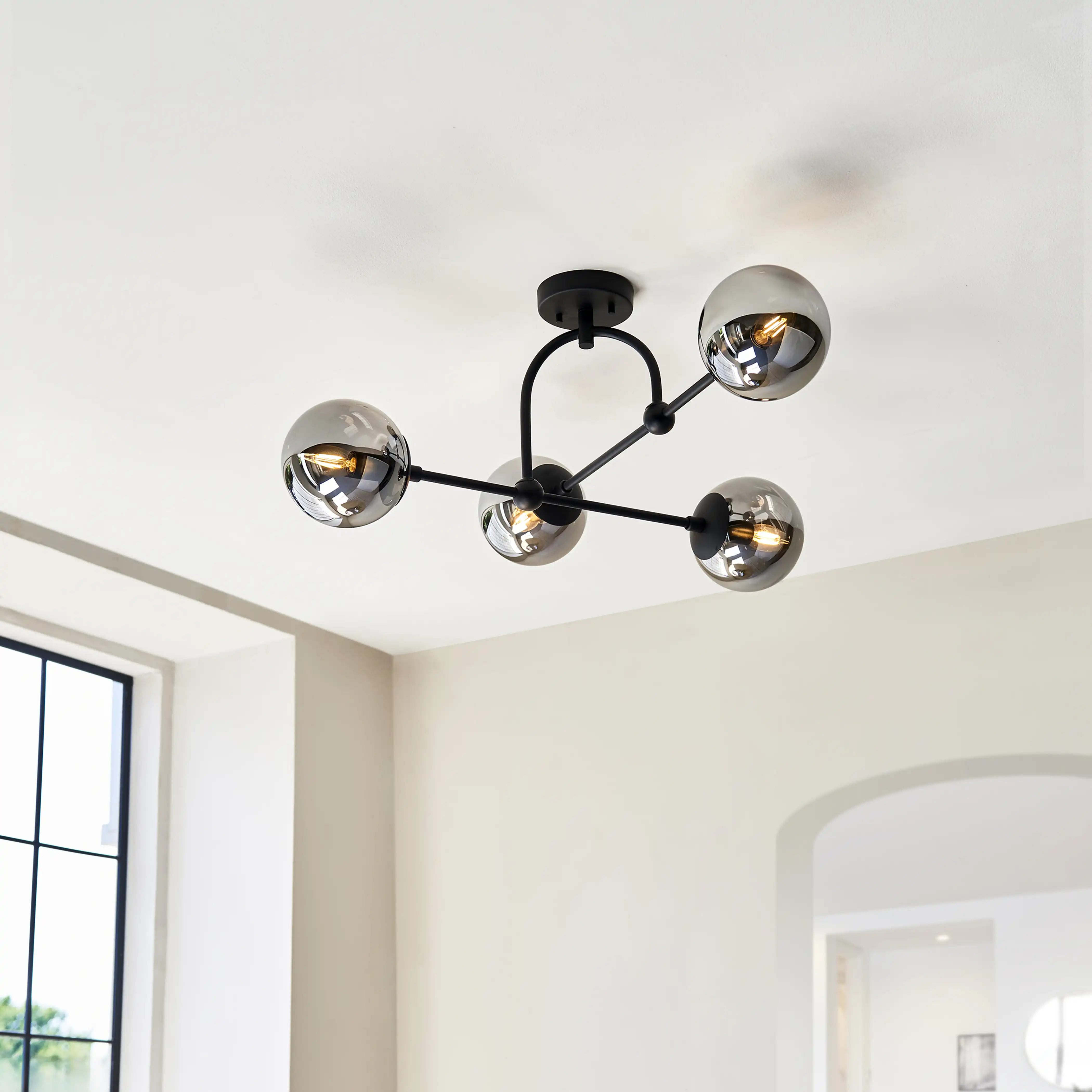 Niamh 4 Light Flush Ceiling Light | Smokey Grey & Black - Image 4