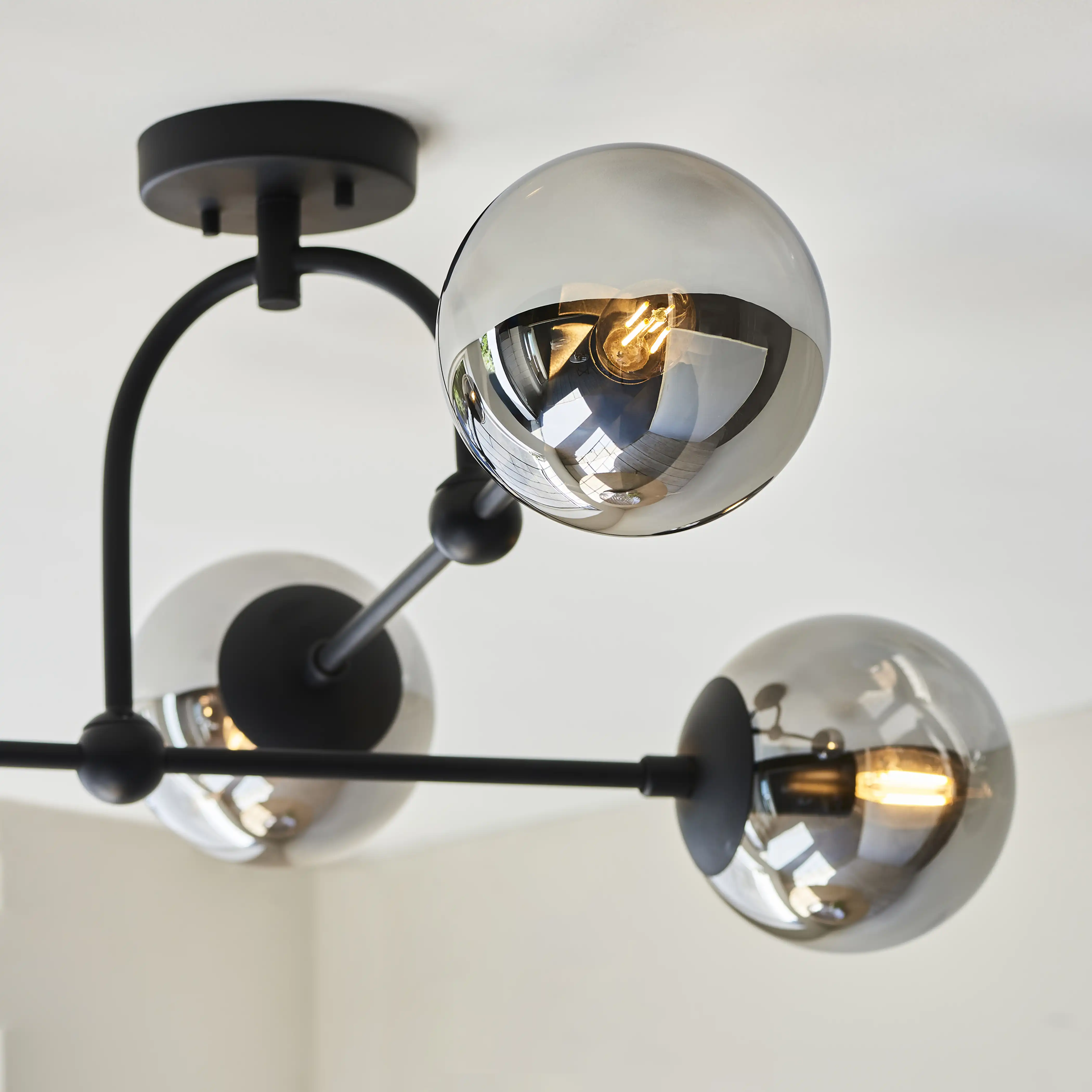 Niamh 4 Light Flush Ceiling Light | Smokey Grey & Black - Image 5