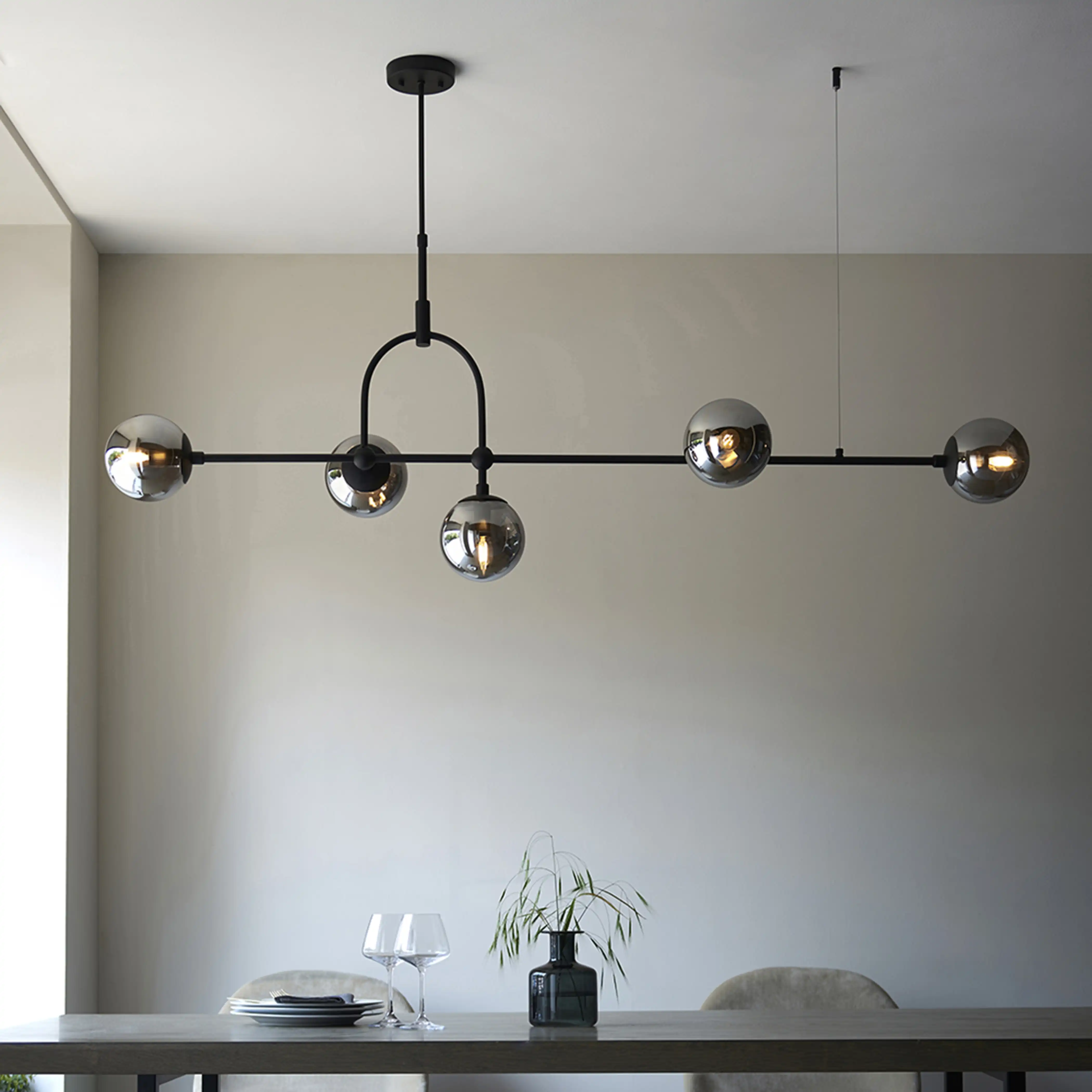 Niamh 5 Light Pendant Light | Smokey Grey & Black - Image 3