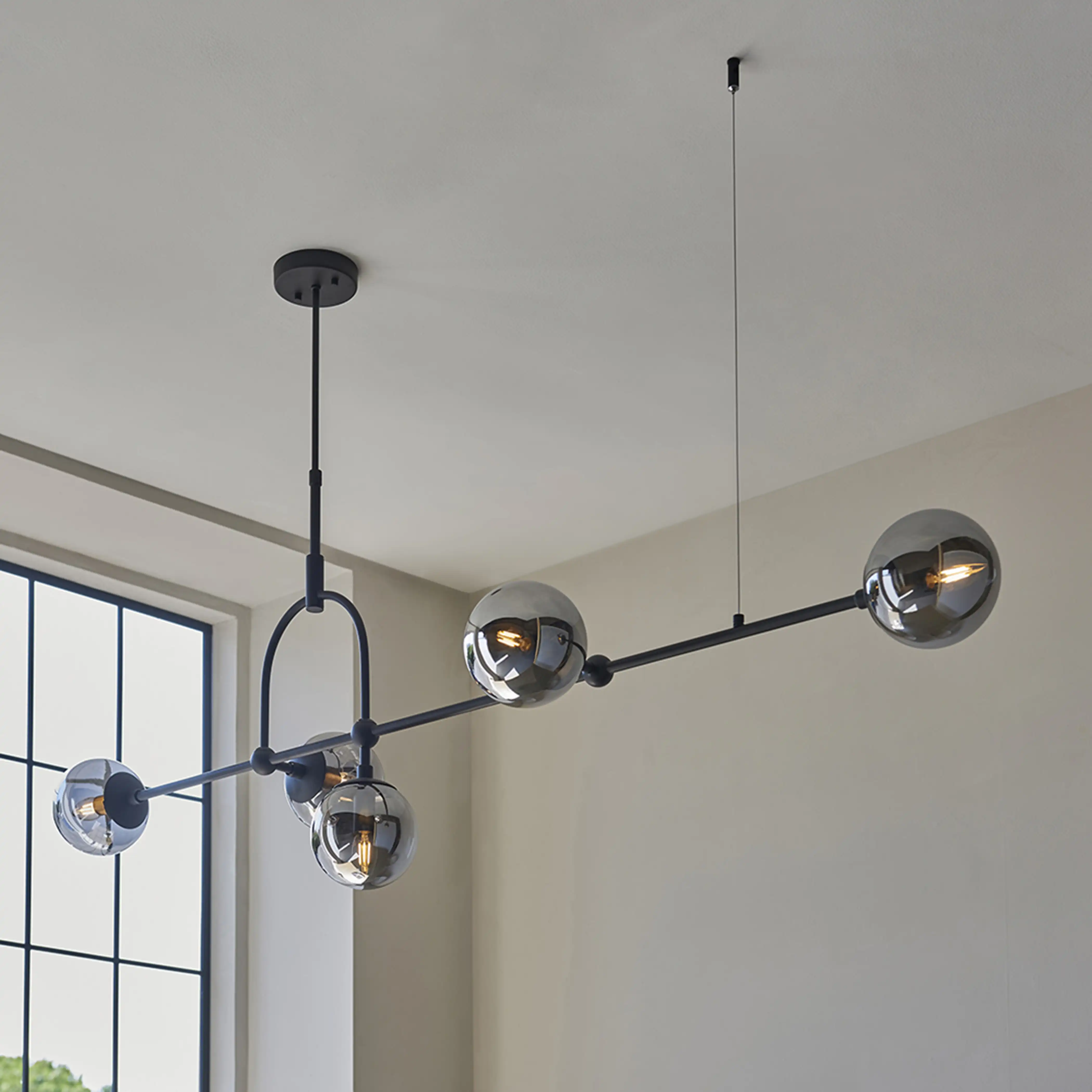 Niamh 5 Light Pendant Light | Smokey Grey & Black - Image 4
