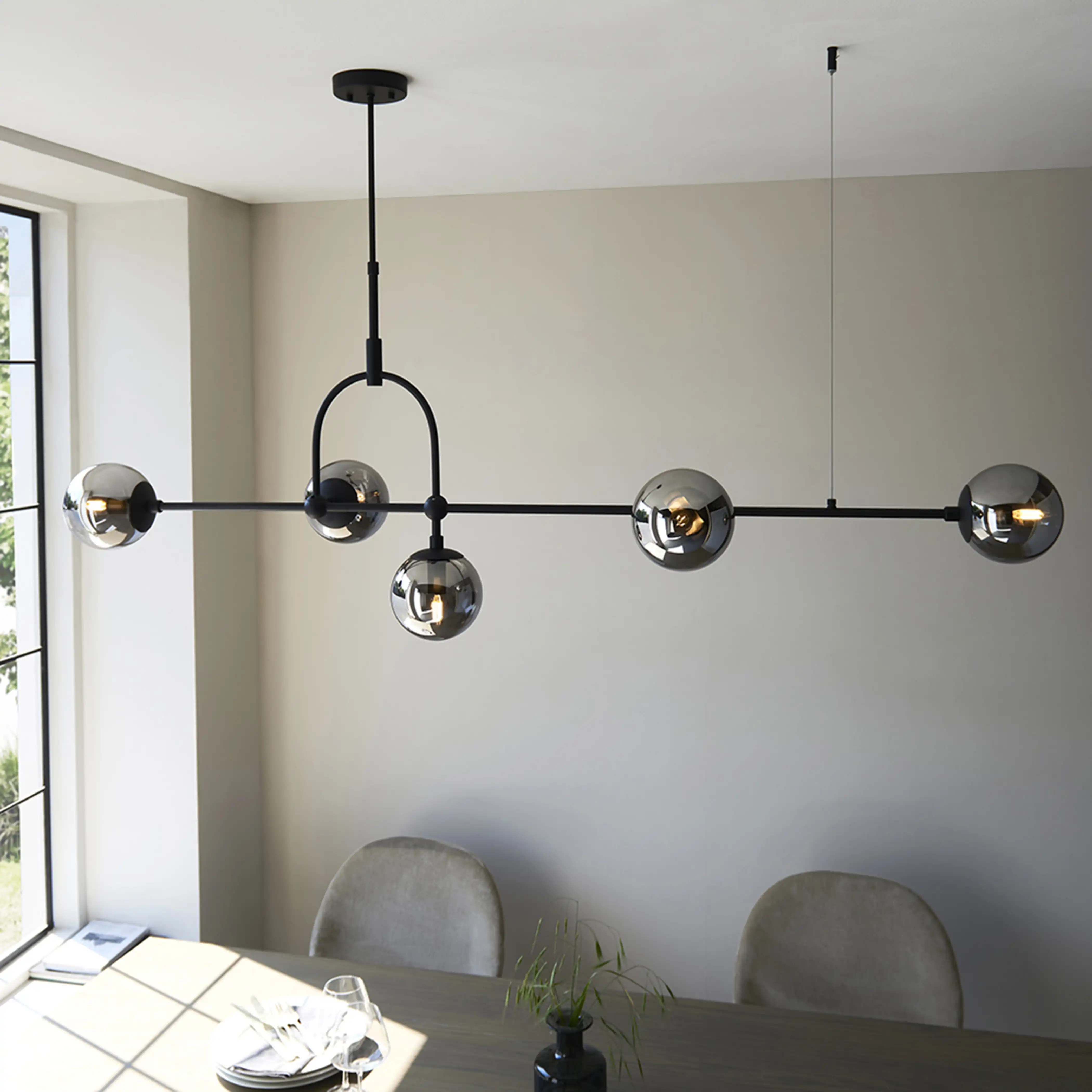 Niamh 5 Light Pendant Light | Smokey Grey & Black - Image 5