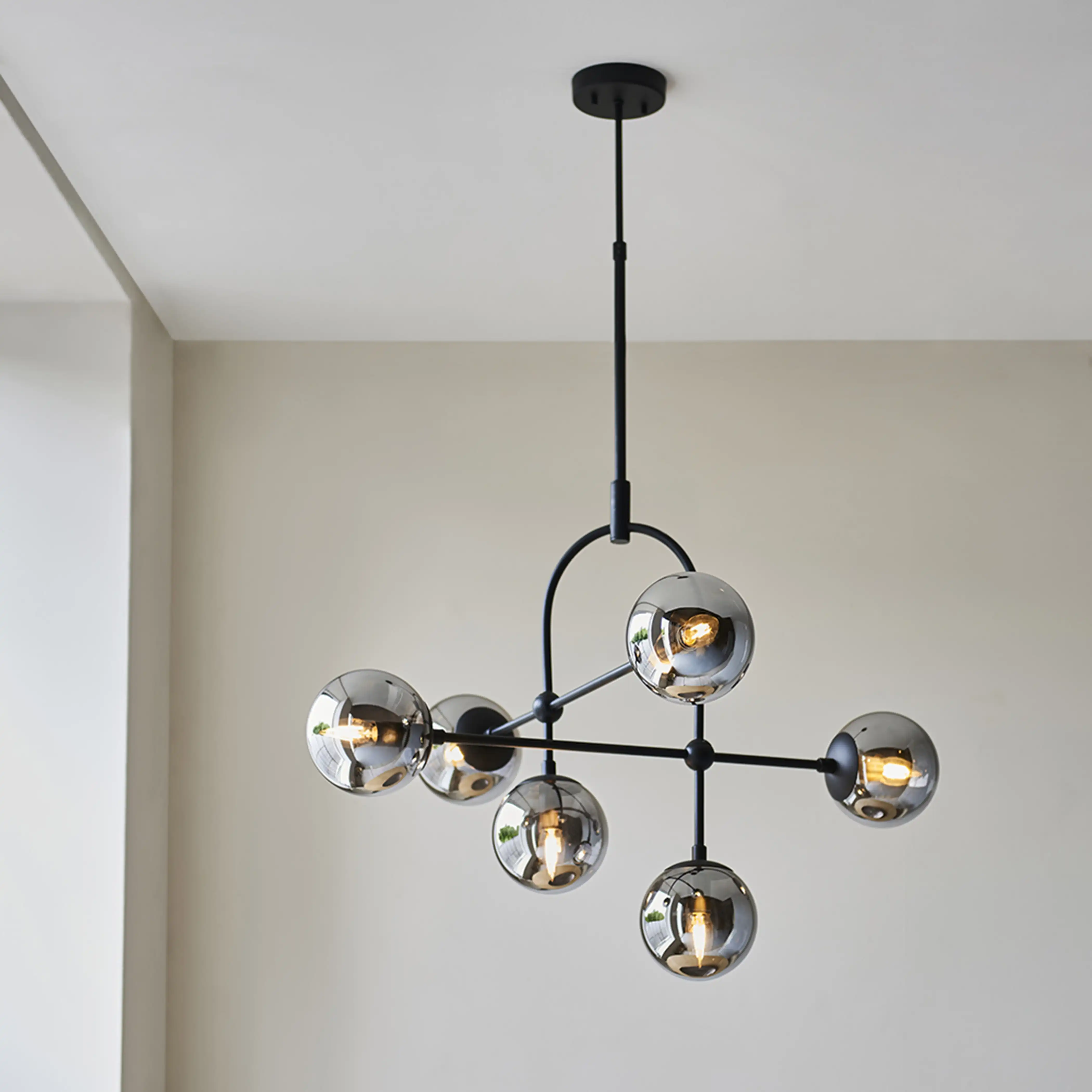 Niamh 6 Light Pendant Light | Smokey Grey & Black - Image 2