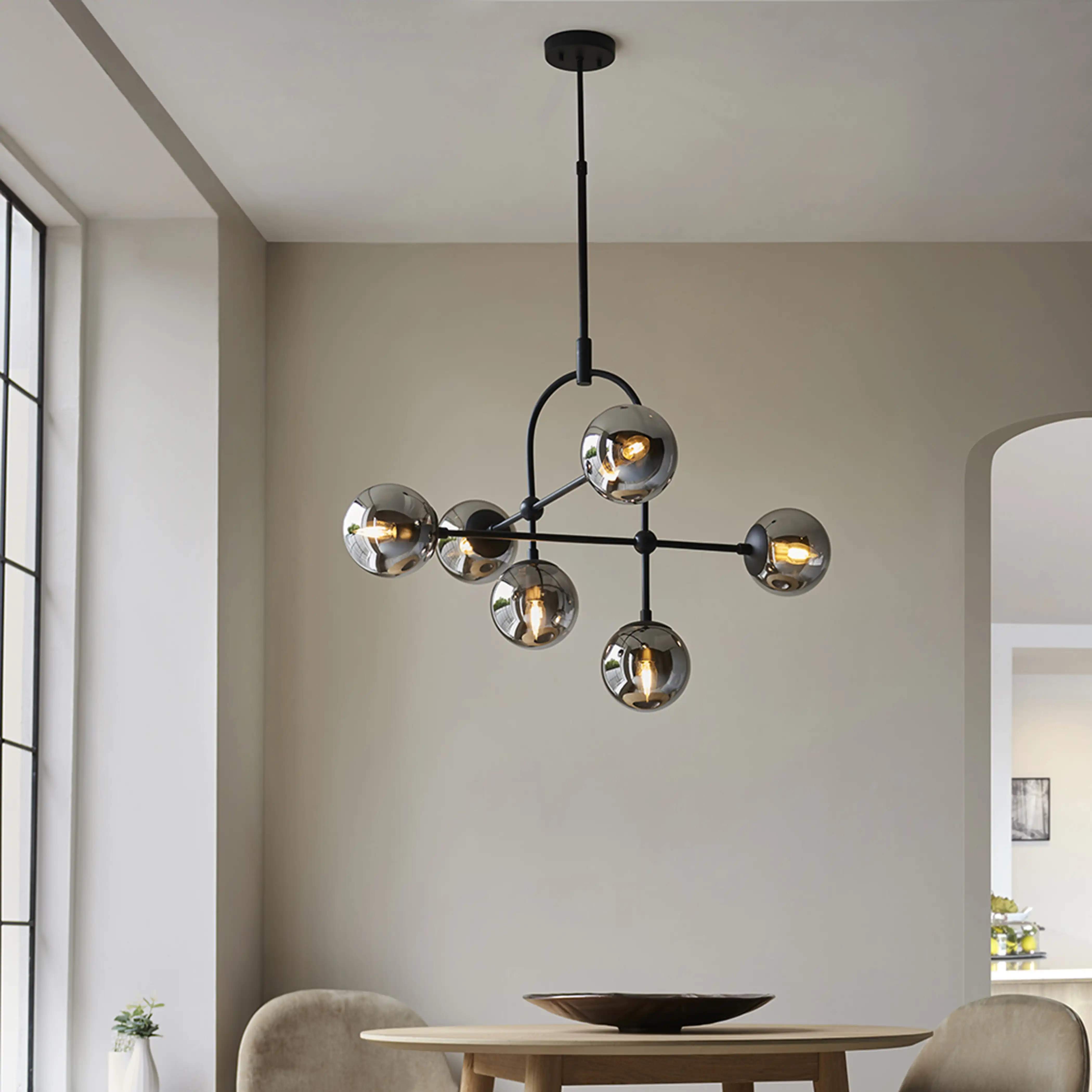 Niamh 6 Light Pendant Light | Smokey Grey & Black - Image 3