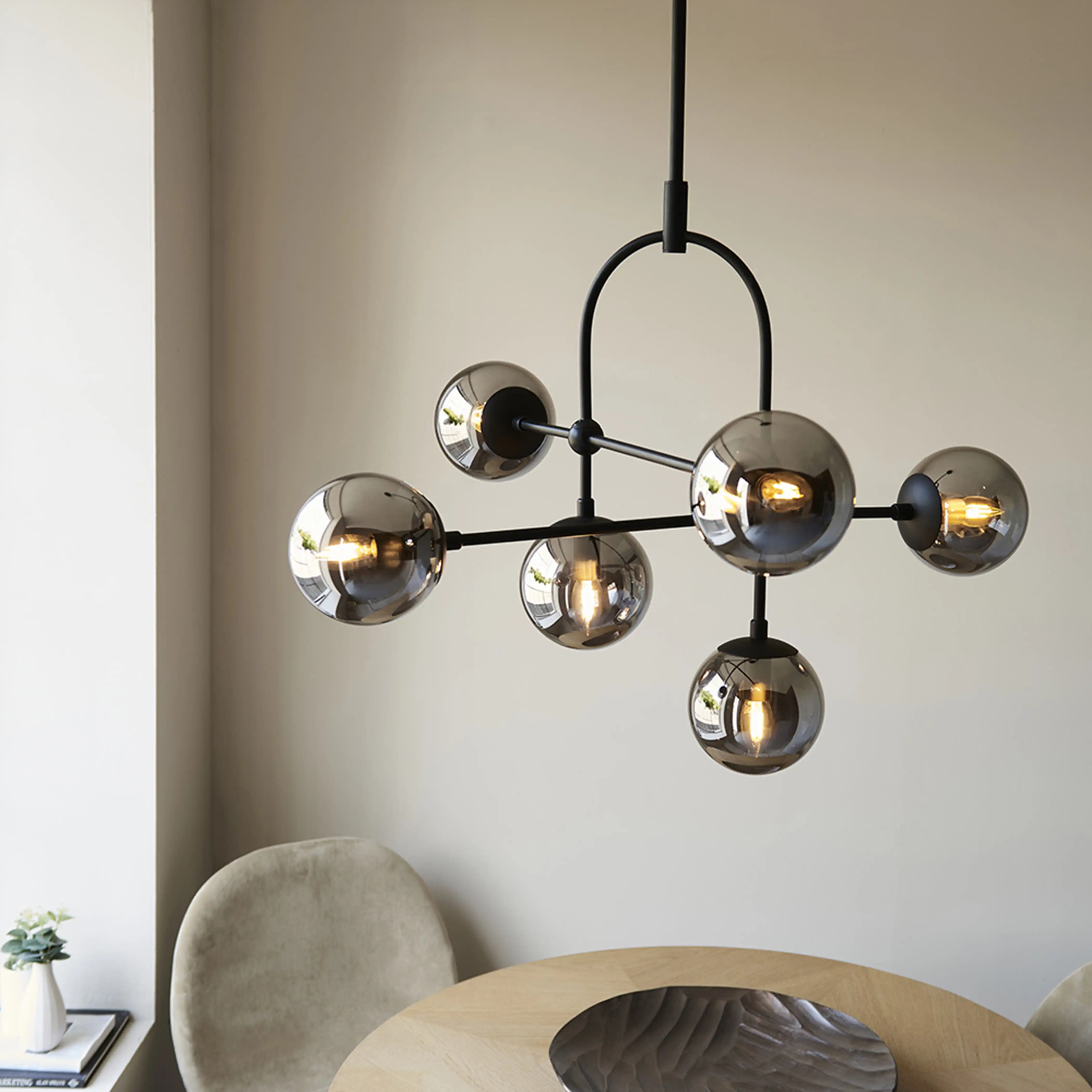 Niamh 6 Light Pendant Light | Smokey Grey & Black - Image 4
