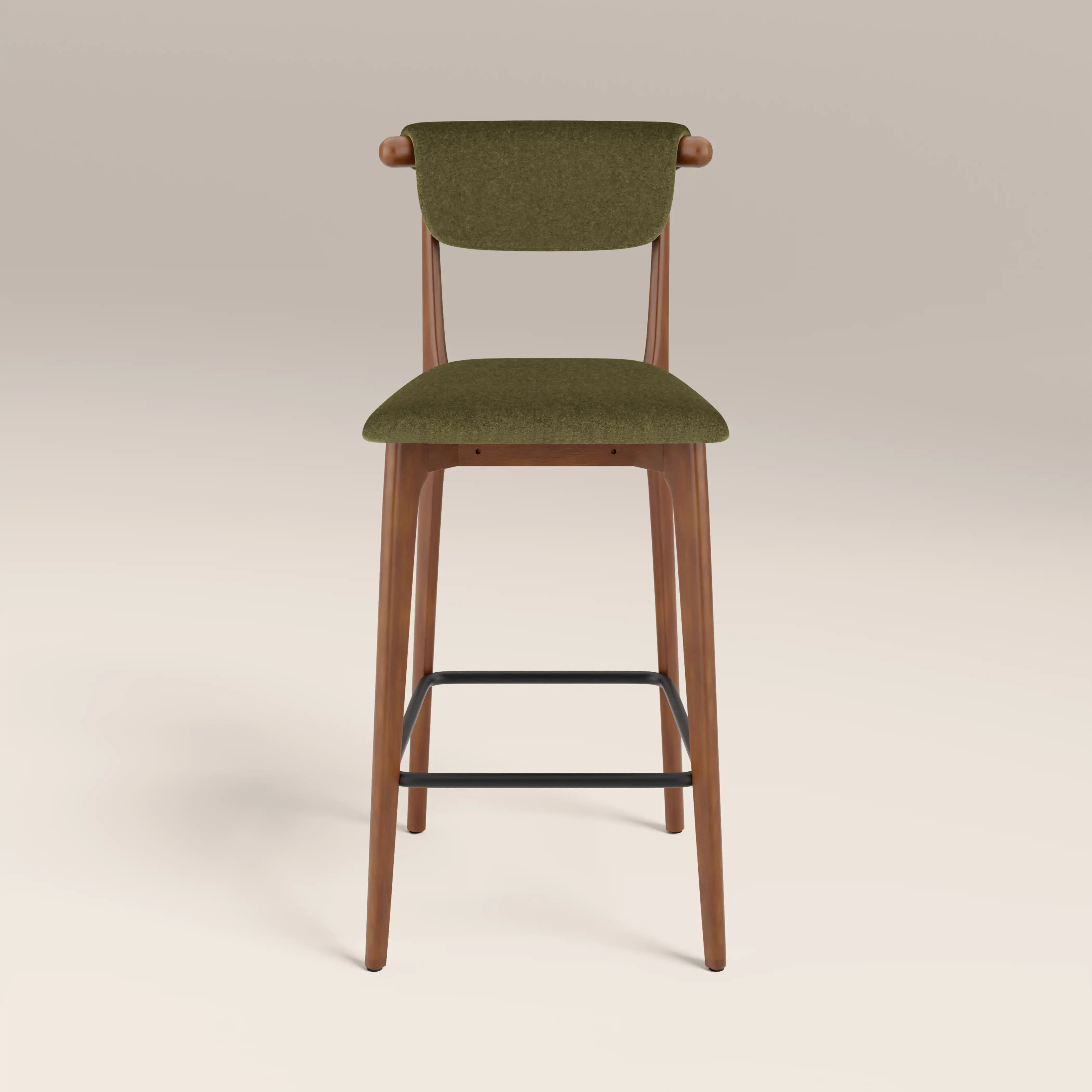 Nobu Bar Stool | Moss Green Sustainable Mohair Velvet & Walnut - Image 2