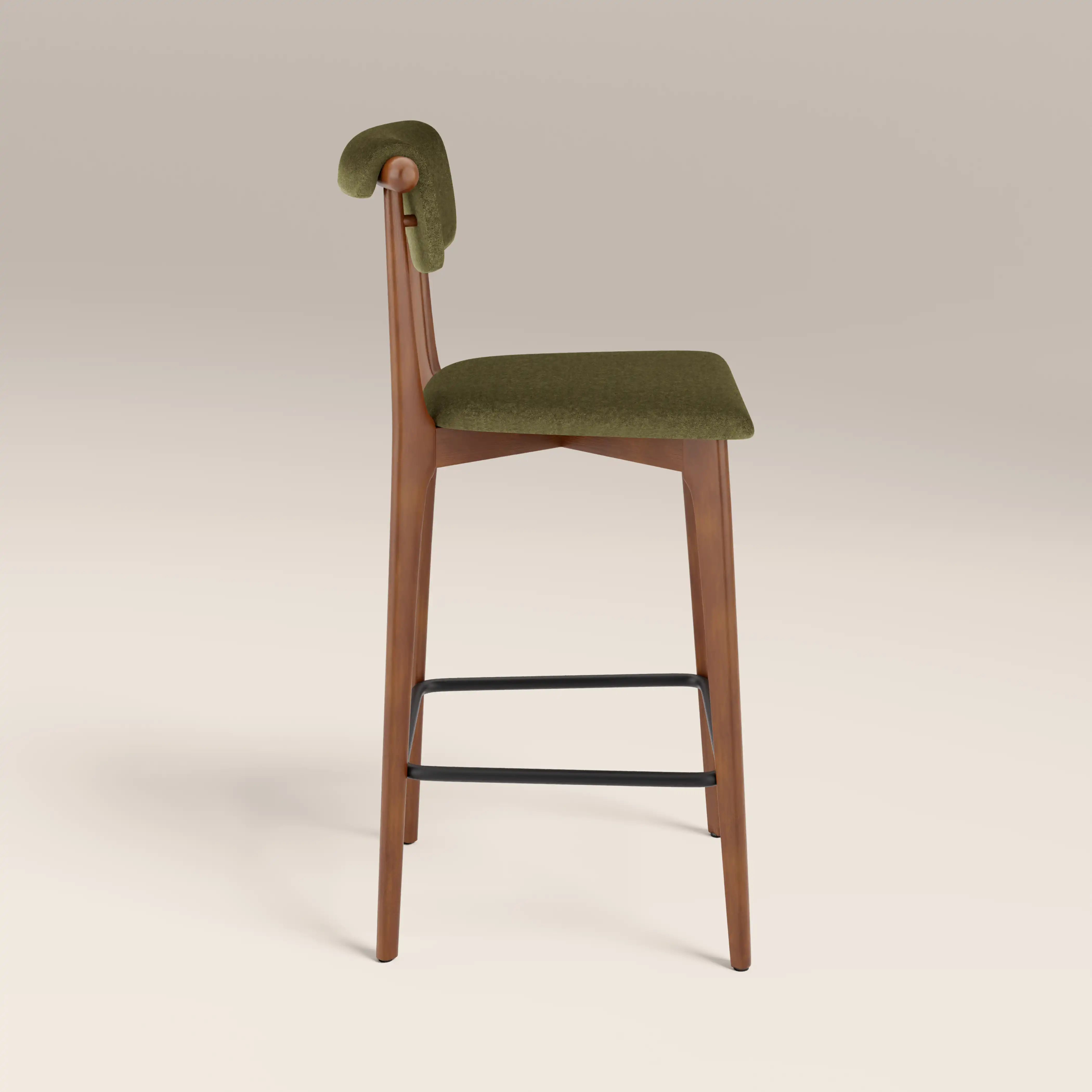 Nobu Bar Stool | Moss Green Sustainable Mohair Velvet & Walnut - Image 4
