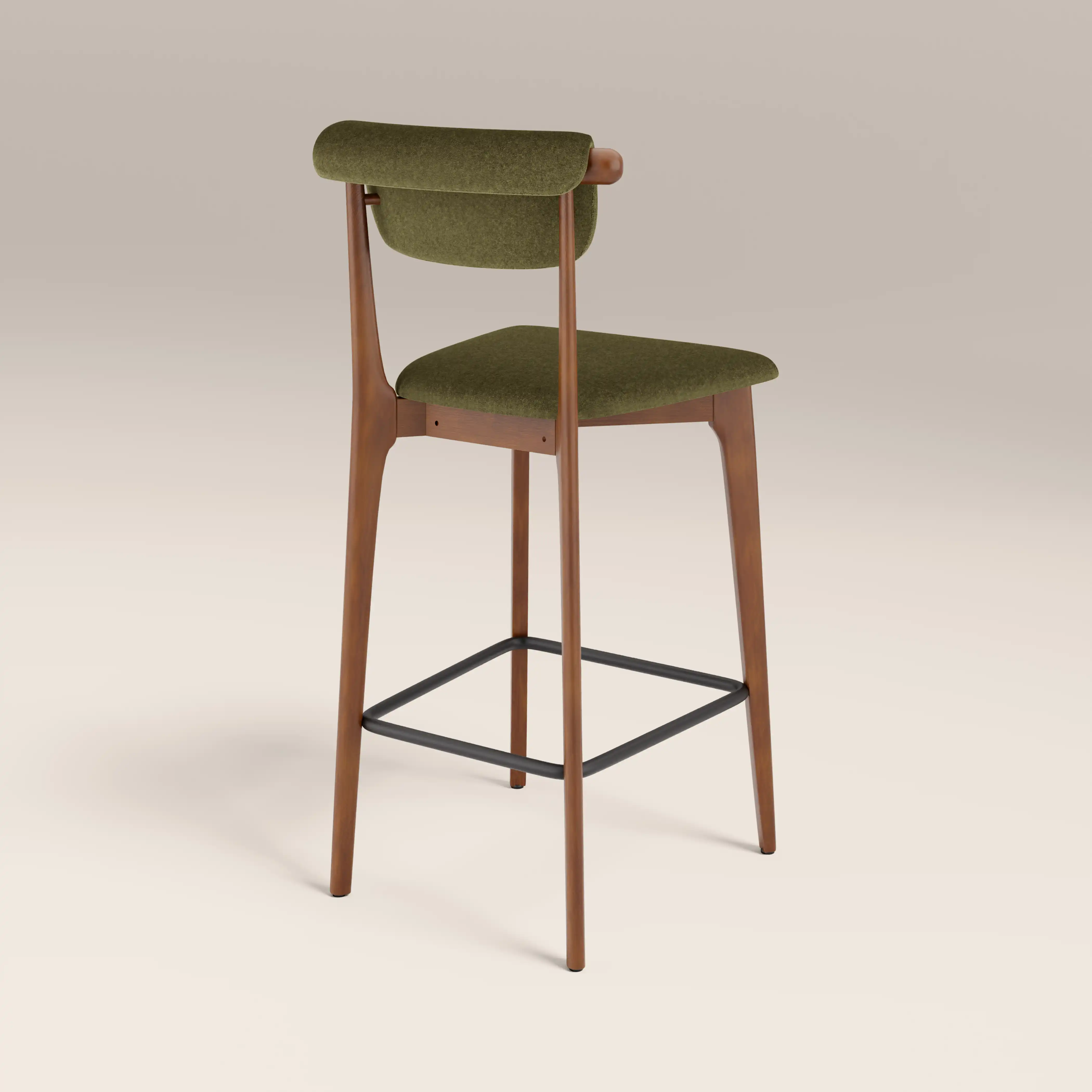 Nobu Bar Stool | Moss Green Sustainable Mohair Velvet & Walnut - Image 5