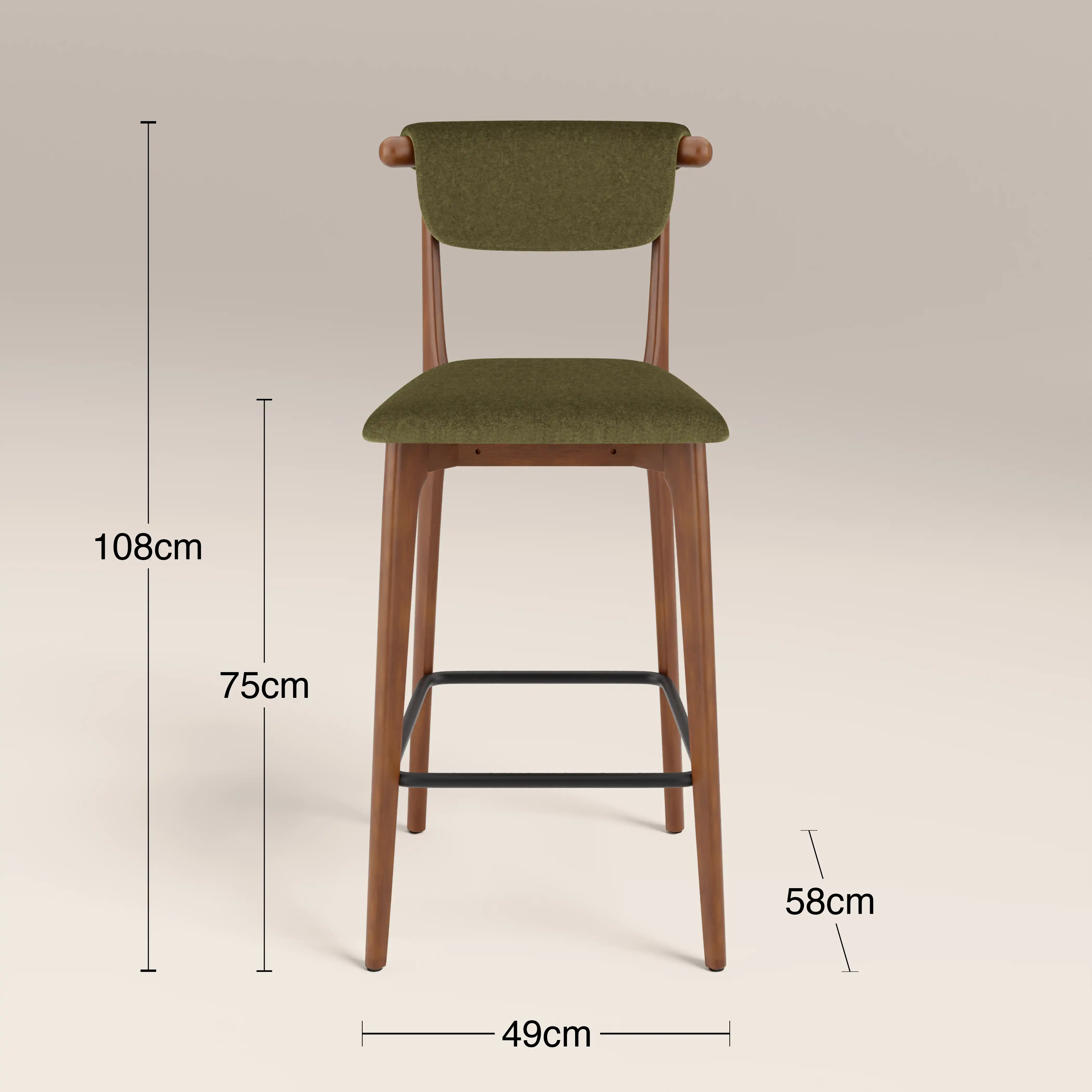 Nobu Bar Stool | Moss Green Sustainable Mohair Velvet & Walnut - Image 7