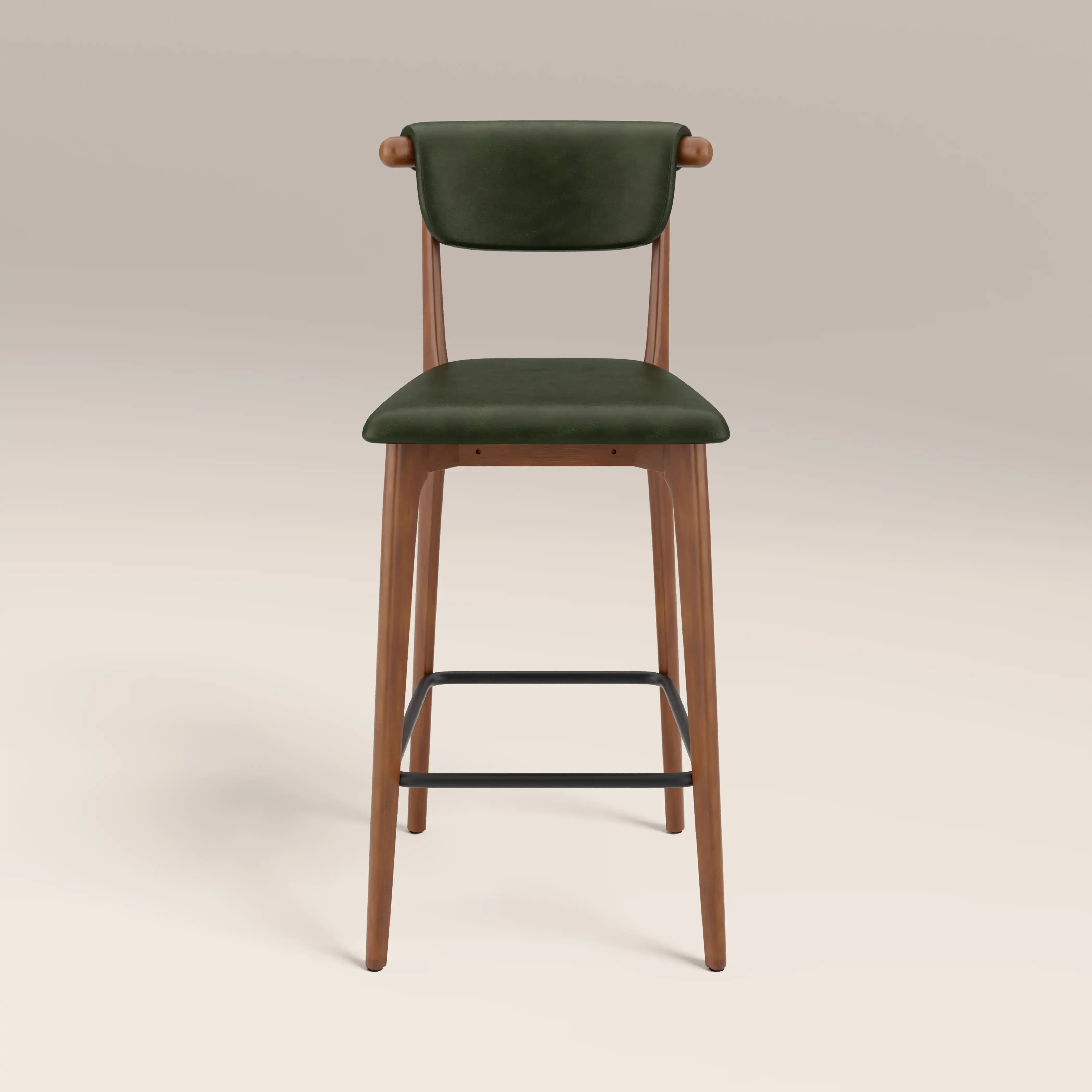 Nobu Bar Stool | Vintage Green Faux Leather & Walnut - Image 2