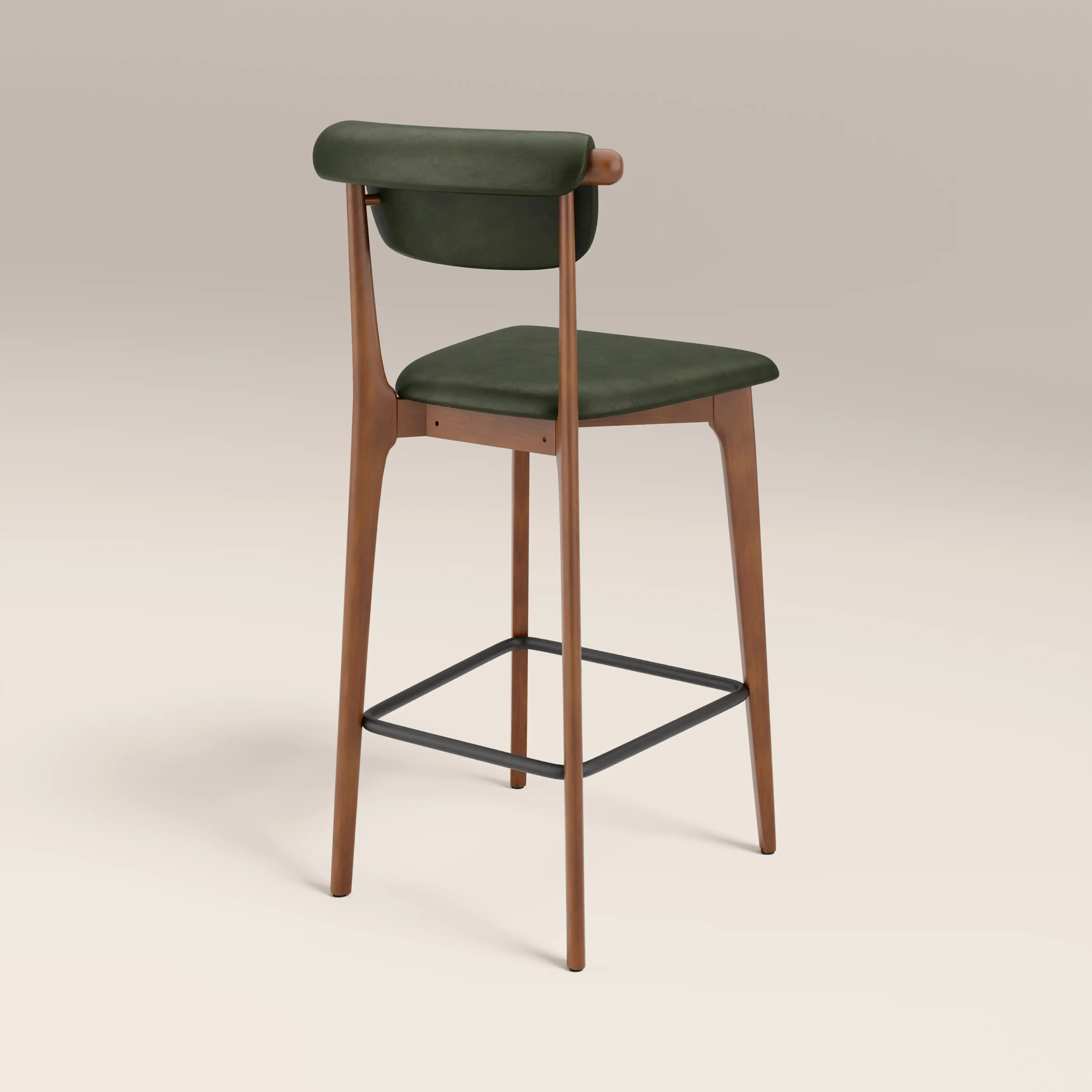 Nobu Bar Stool | Vintage Green Faux Leather & Walnut - Image 5
