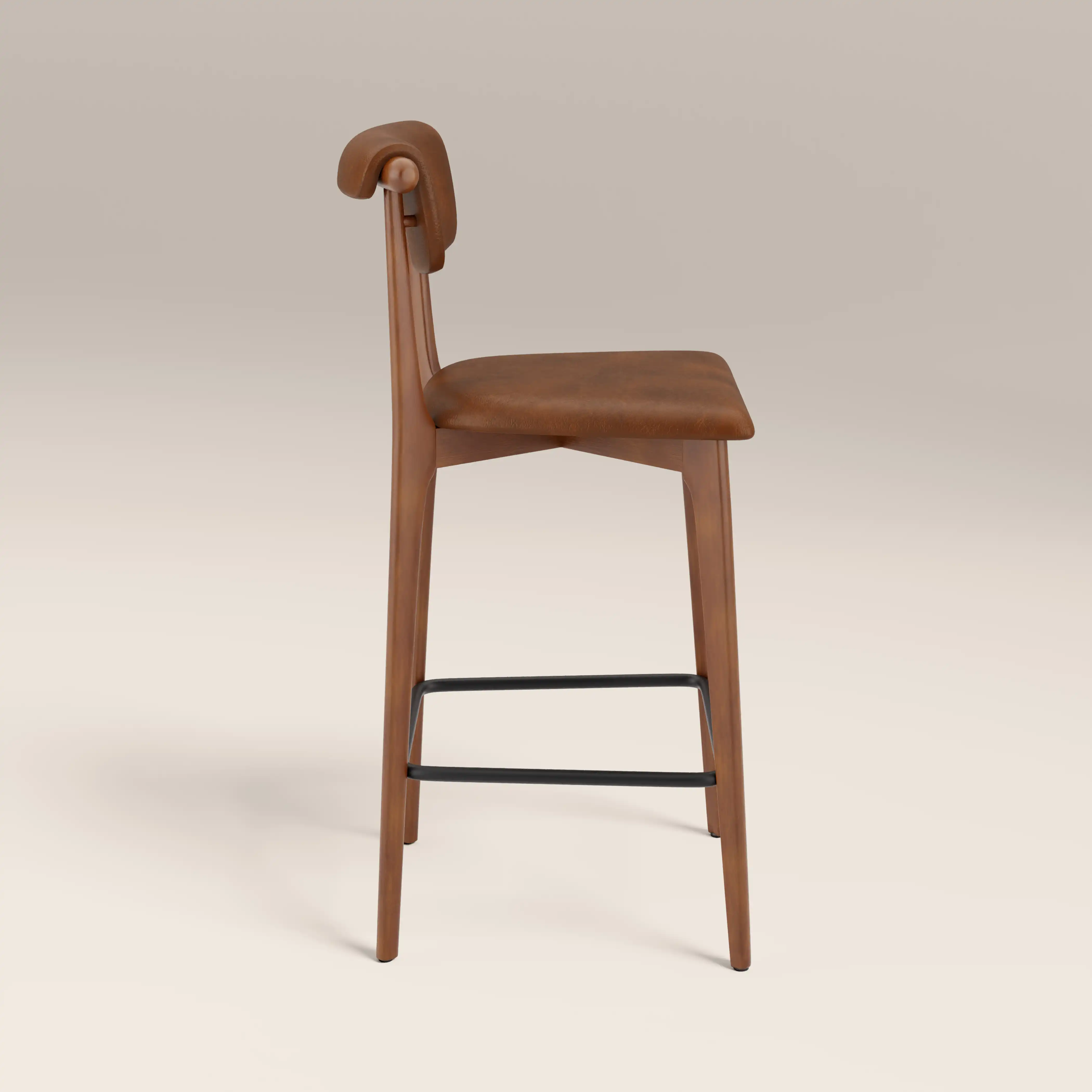 Nobu Bar Stool | Vintage Tan Faux Leather & Walnut - Image 4