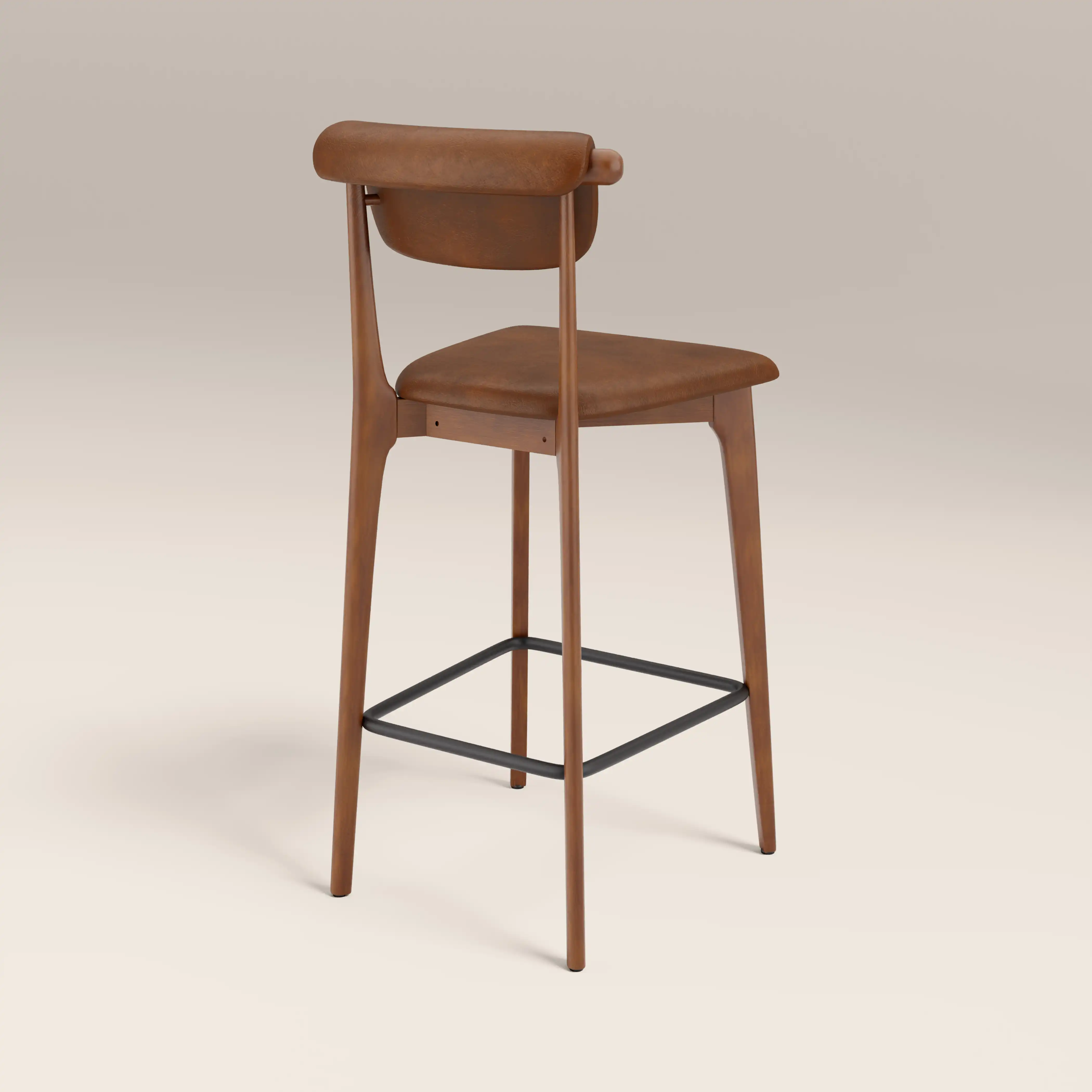 Nobu Bar Stool | Vintage Tan Faux Leather & Walnut - Image 5