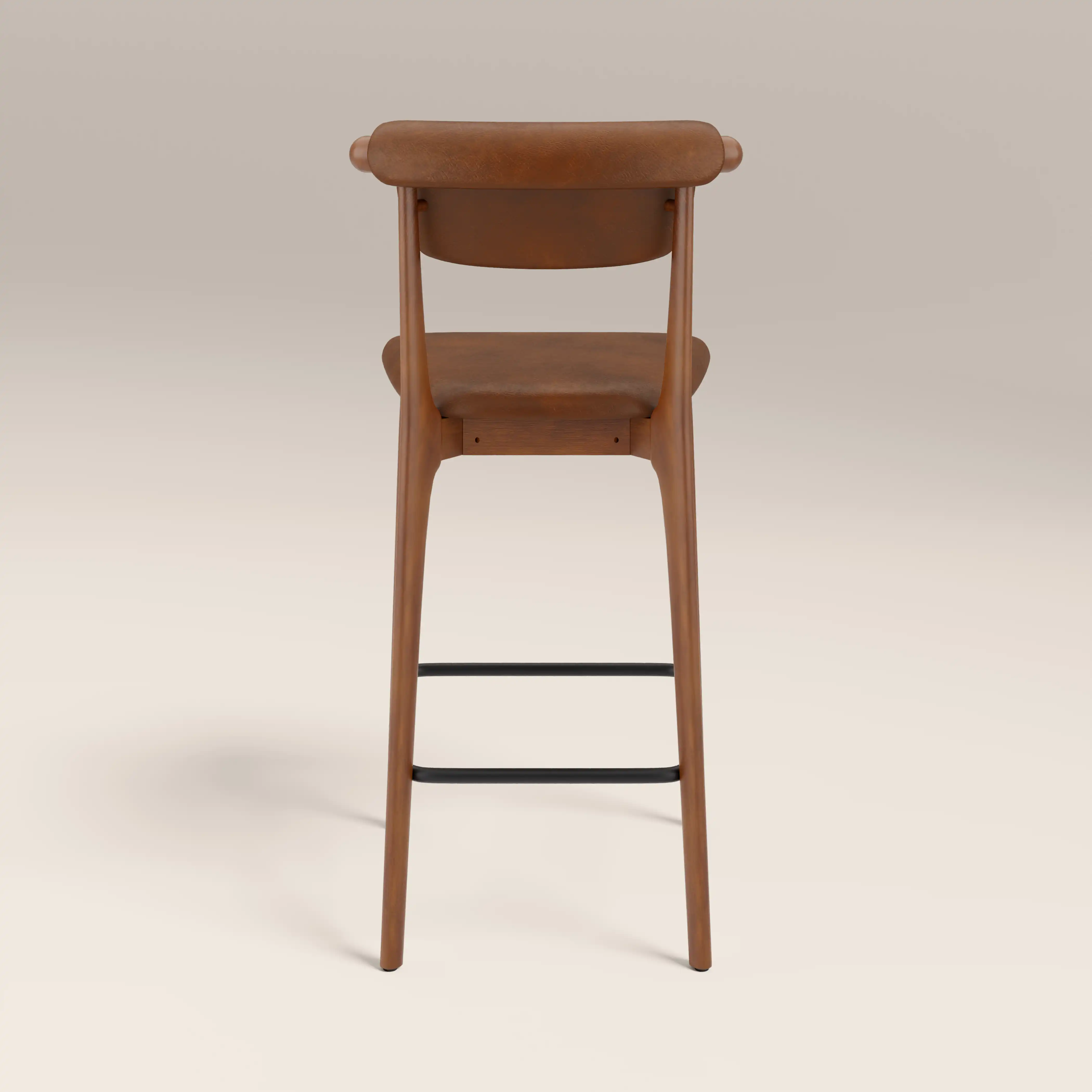 Nobu Bar Stool | Vintage Tan Faux Leather & Walnut - Image 6