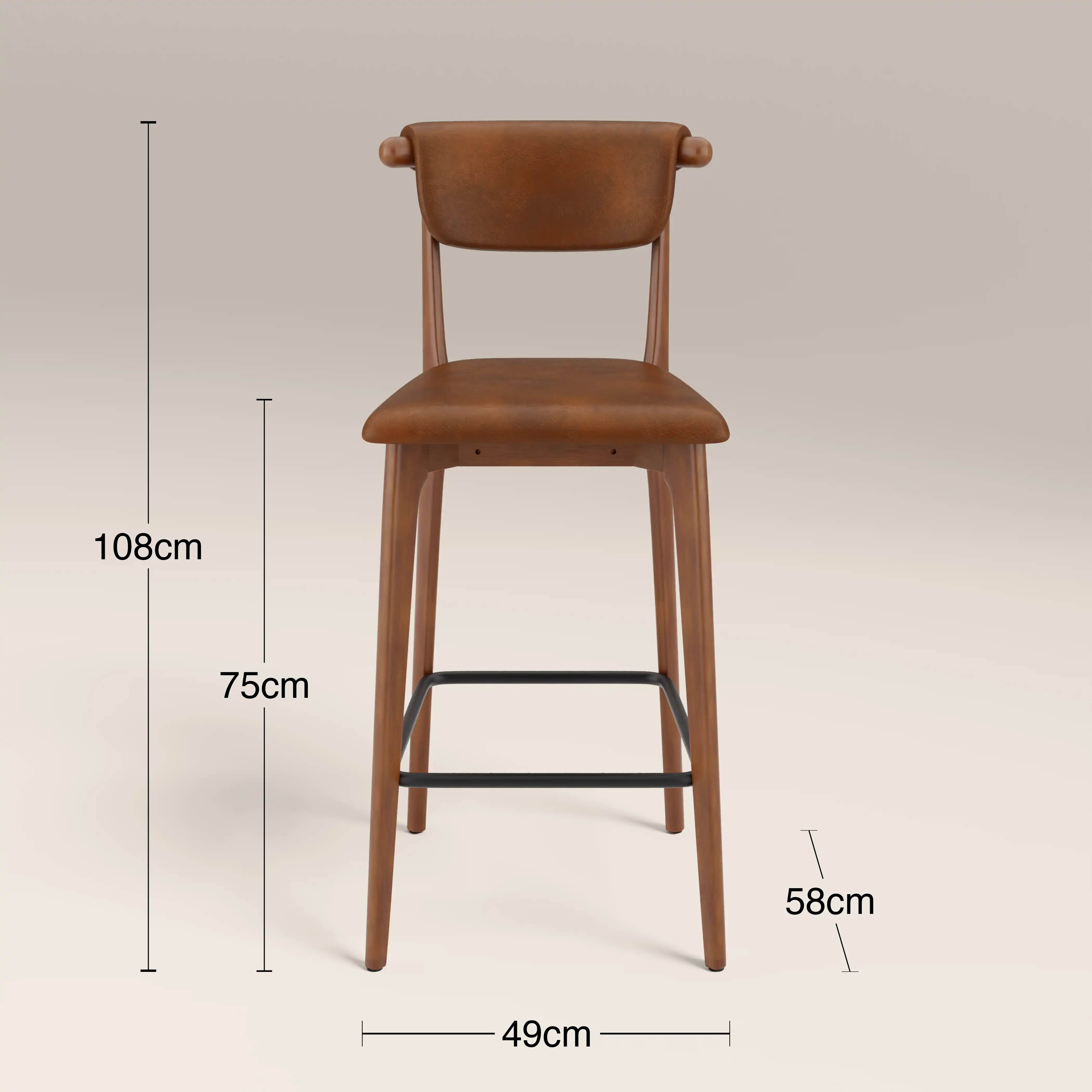Nobu Bar Stool | Vintage Tan Faux Leather & Walnut - Image 7