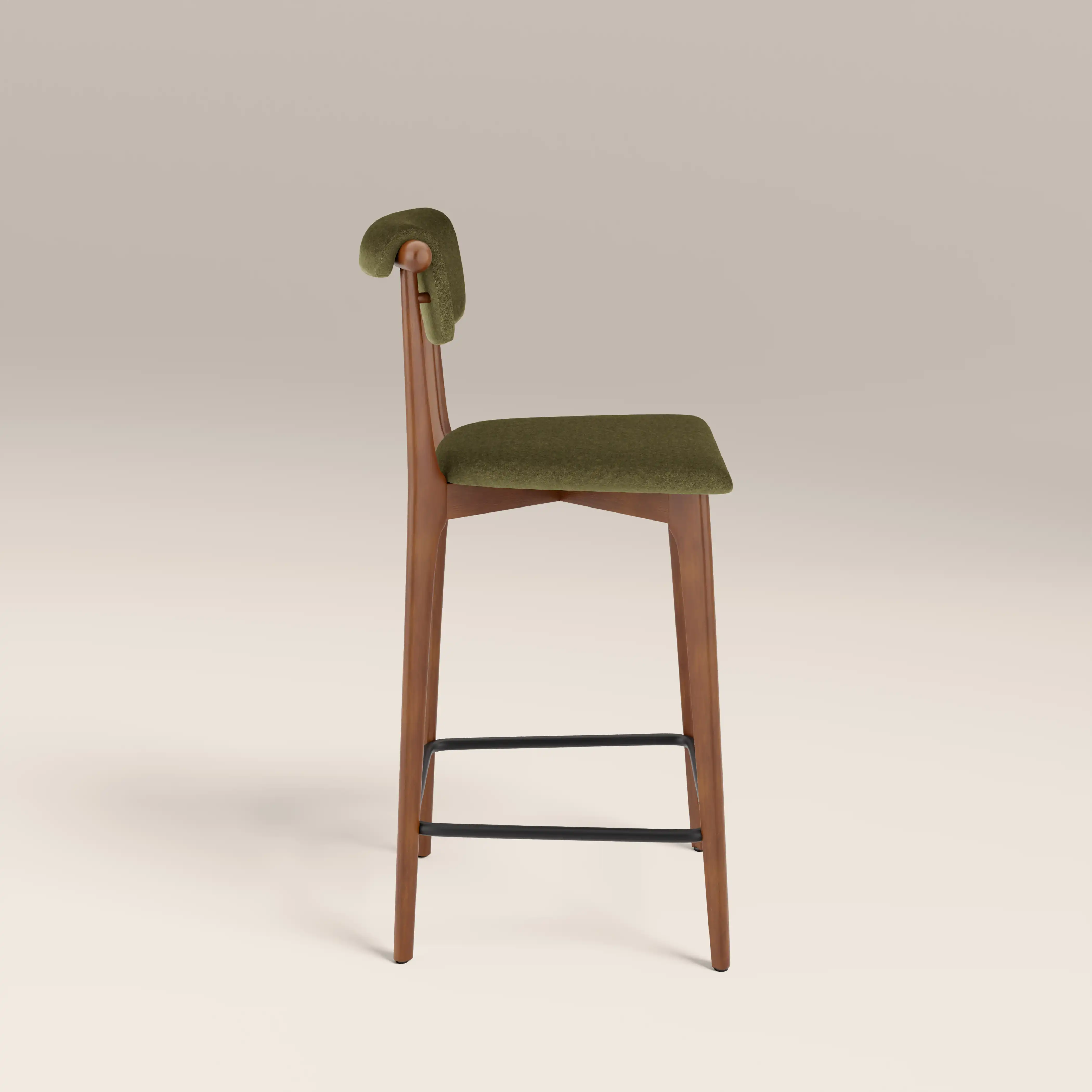 Nobu Kitchen Stool | Moss Green Sustainable Mohair Velvet & Walnut - Image 4