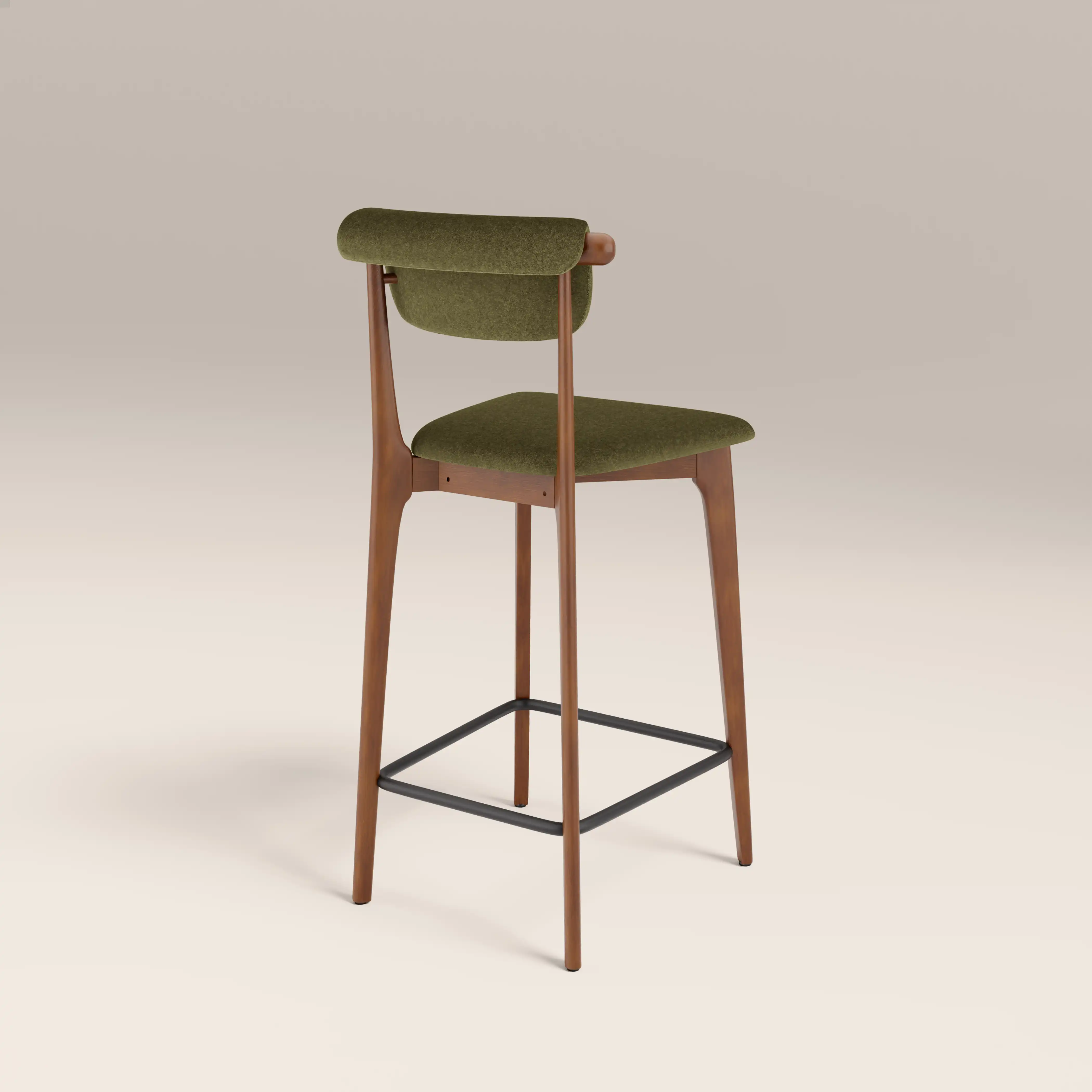 Nobu Kitchen Stool | Moss Green Sustainable Mohair Velvet & Walnut - Image 5