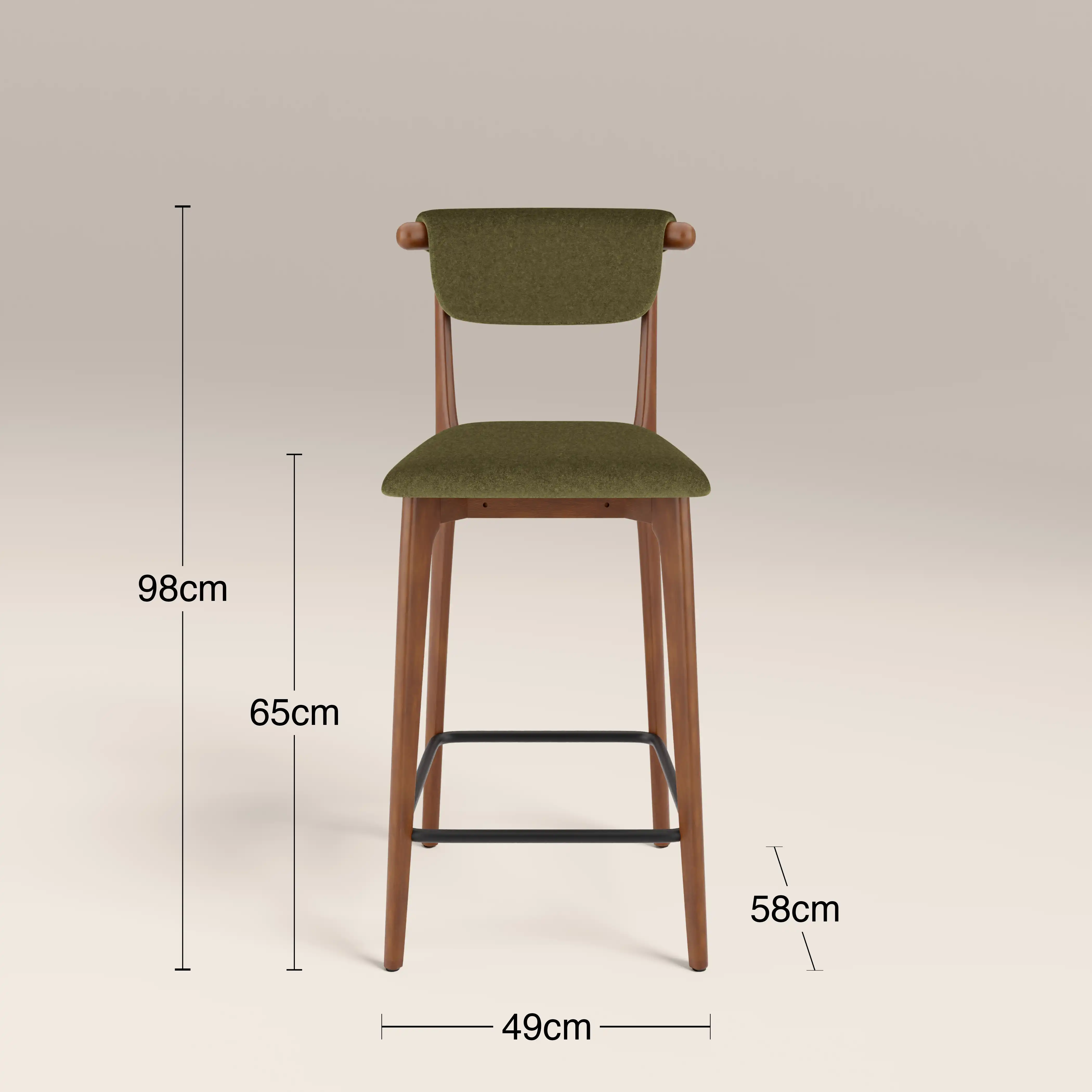 Nobu Kitchen Stool | Moss Green Sustainable Mohair Velvet & Walnut - Image 7