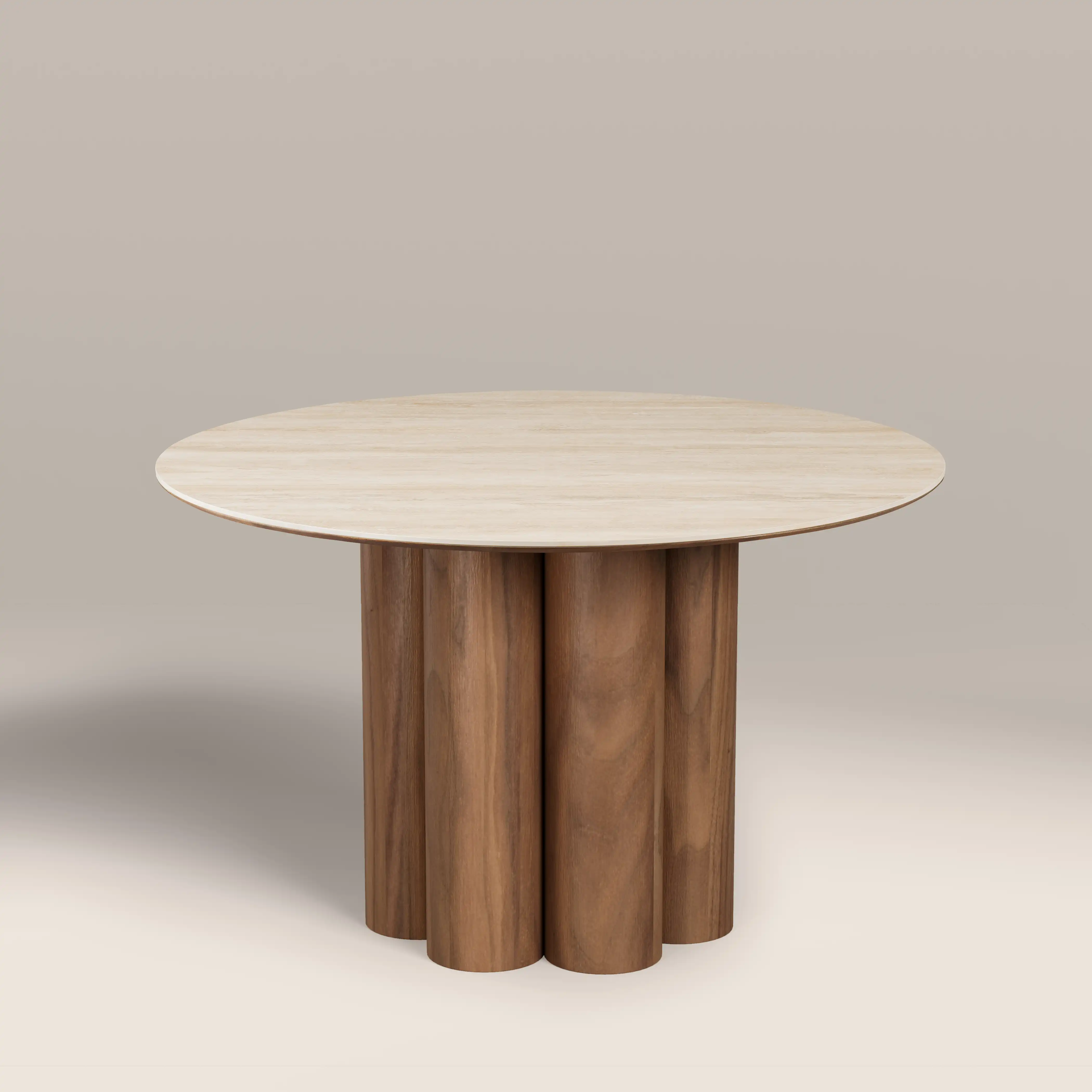 Noelle 4 Seat Round Dining Table | Natural Travertine Effect Sintered Stone & Walnut - Image 3