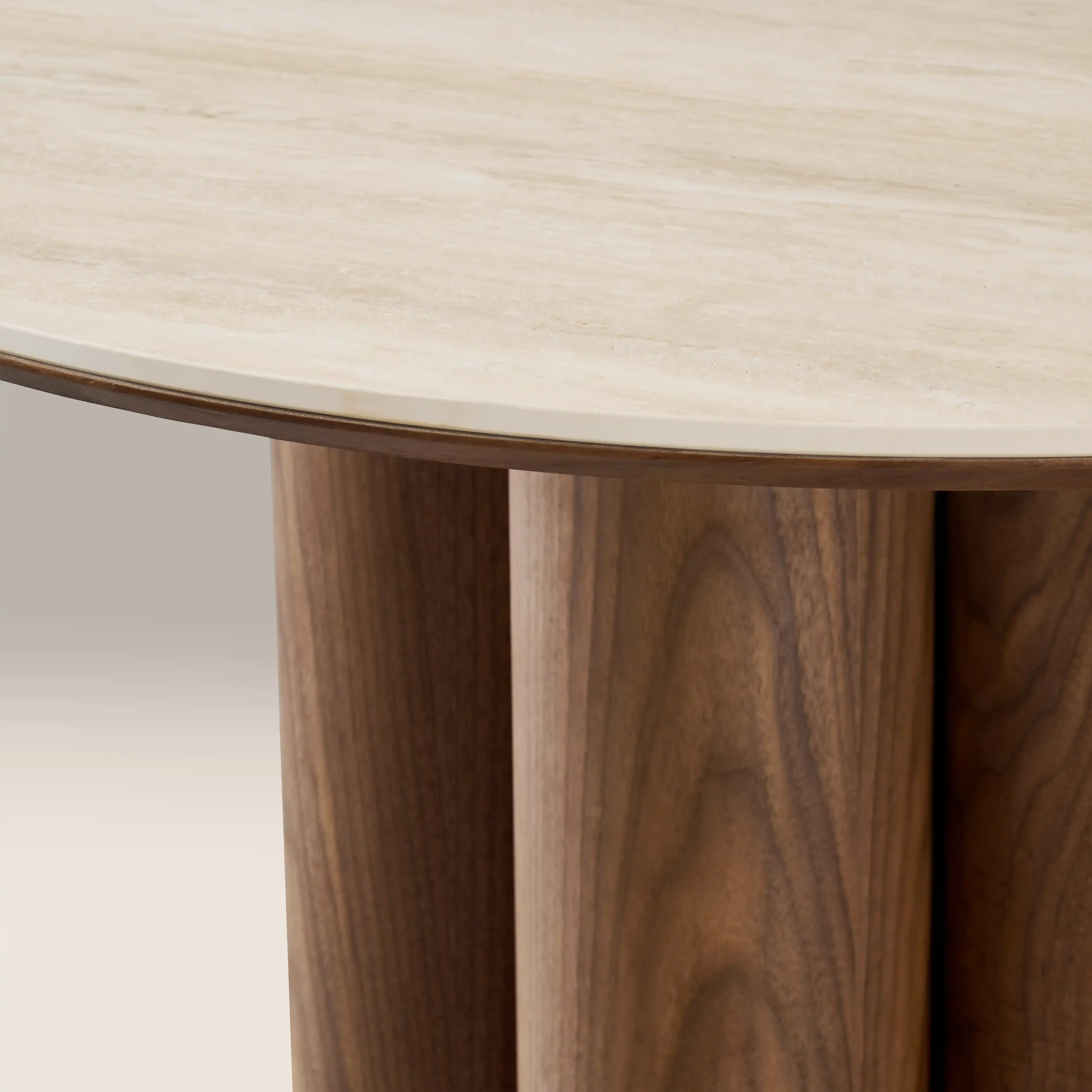 Noelle 4 Seat Round Dining Table | Natural Travertine Effect Sintered Stone & Walnut - Image 6