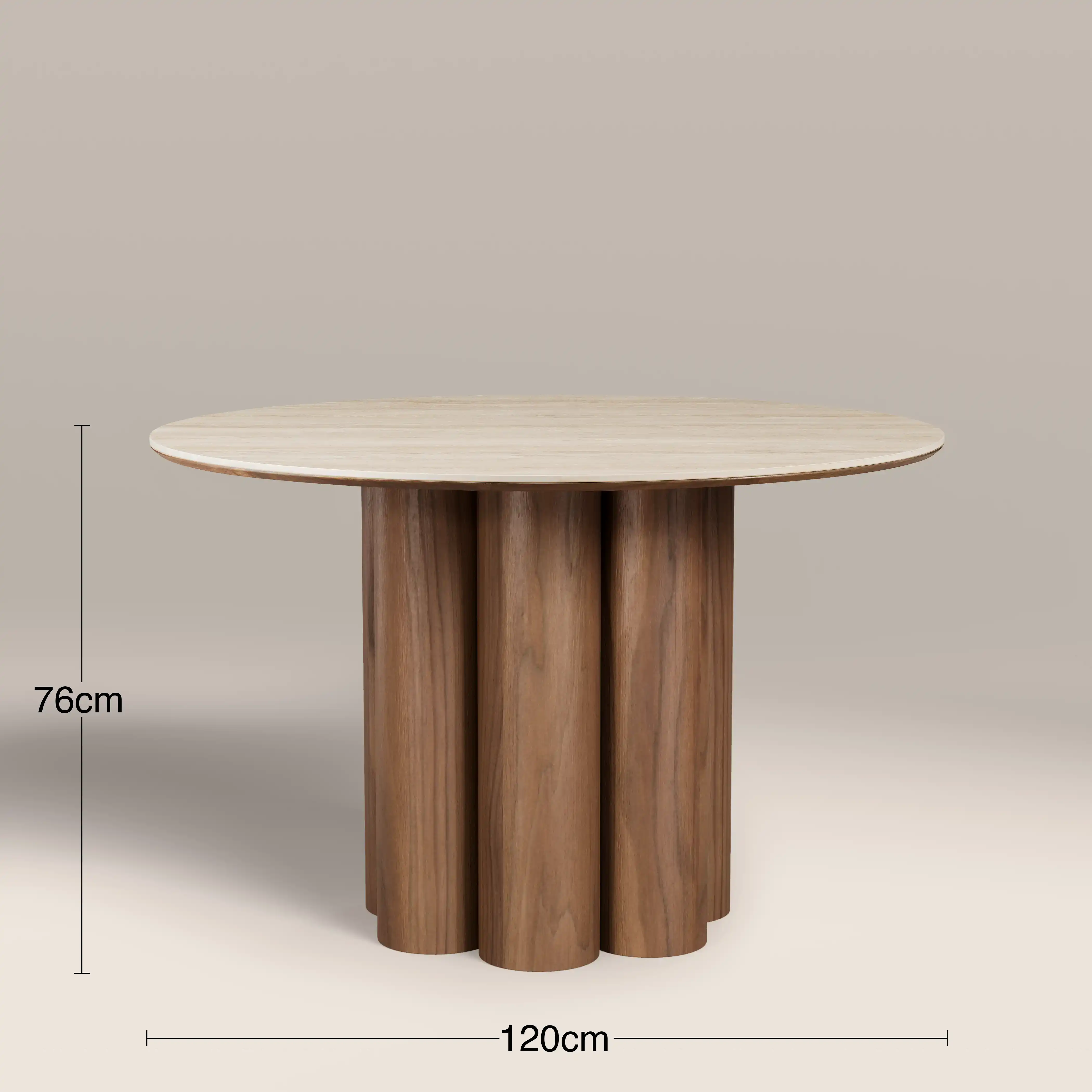Noelle 4 Seat Round Dining Table | Natural Travertine Effect Sintered Stone & Walnut - Image 7