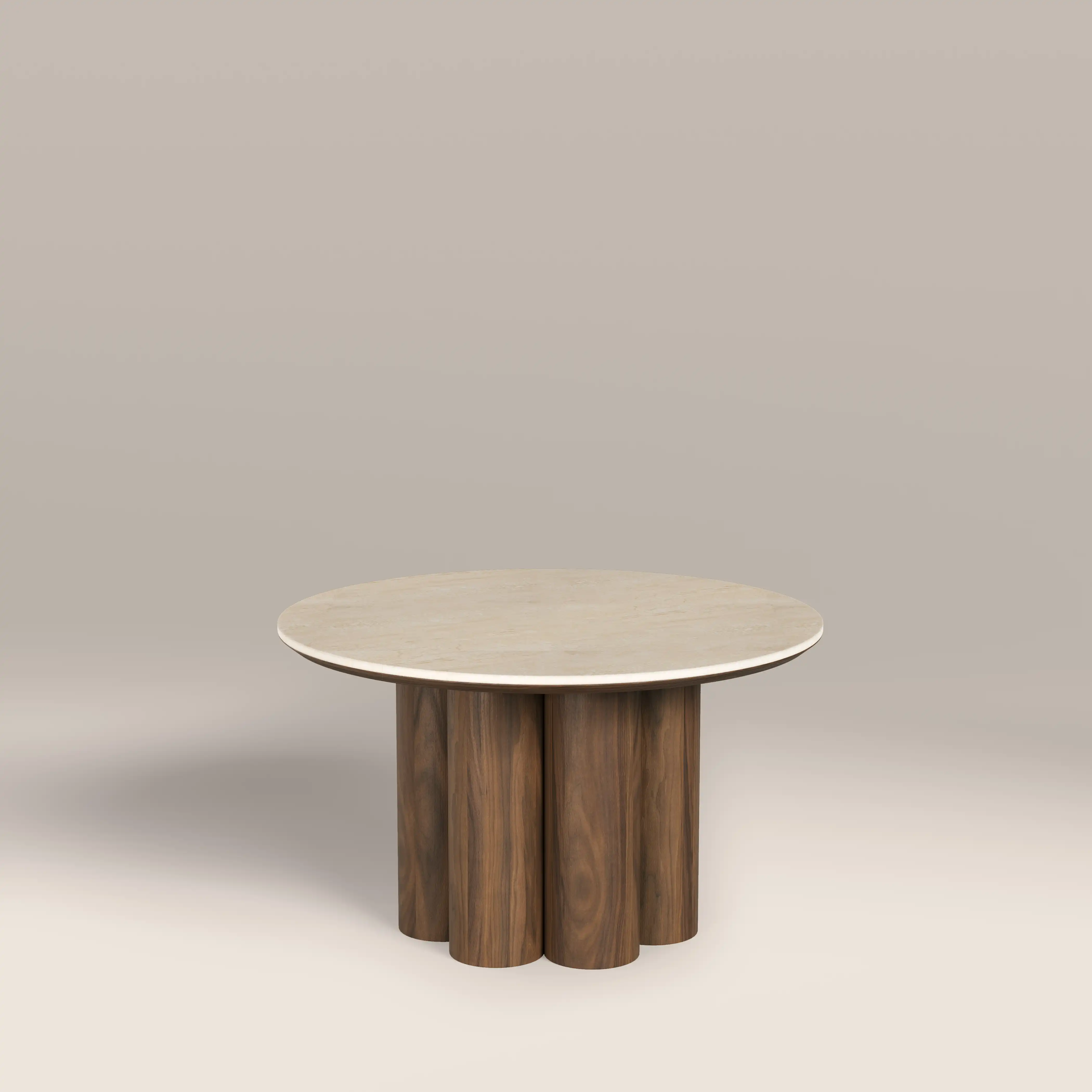 Noelle Round Coffee Table | Natural Travertine Effect Sintered Stone & Walnut - Image 3