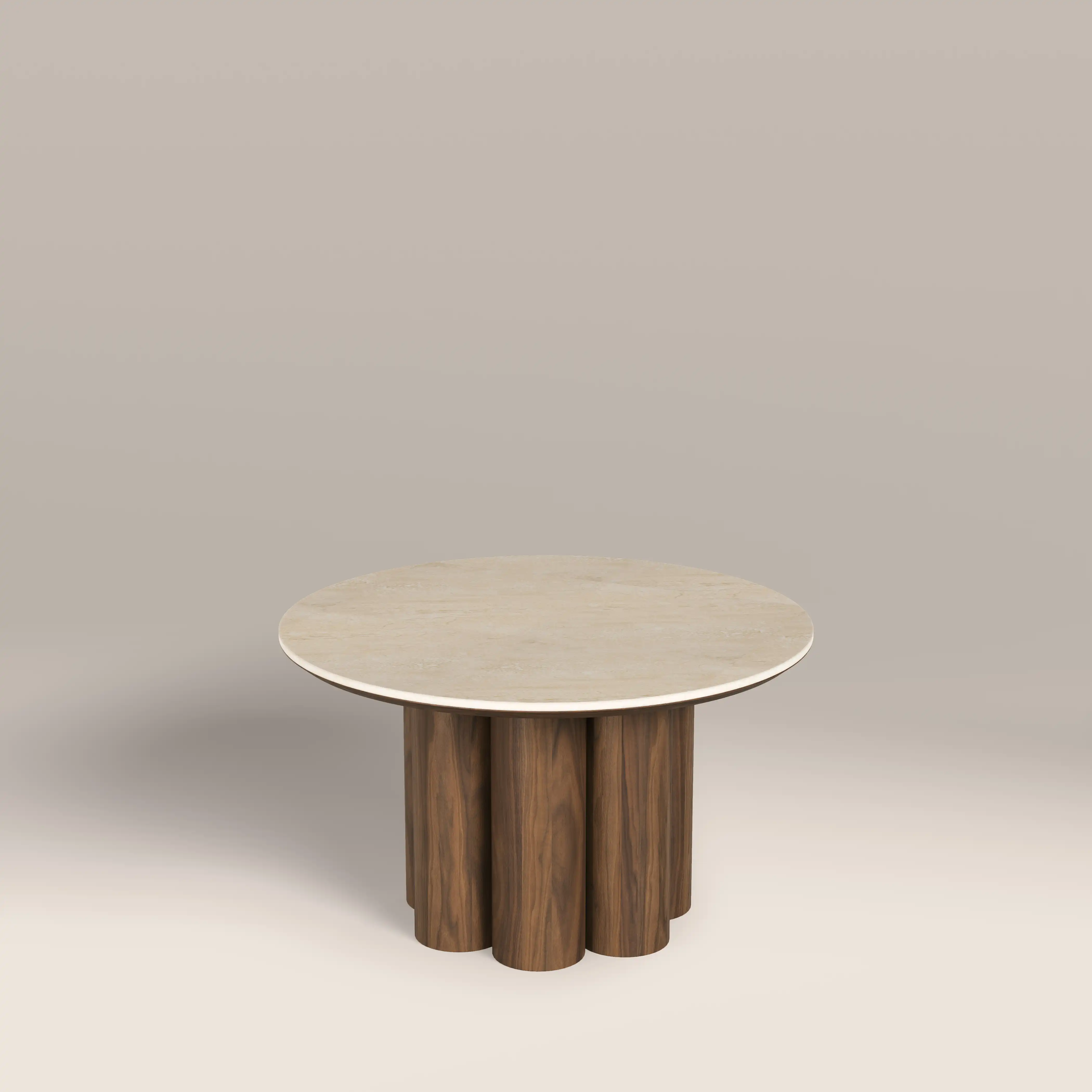 Noelle Round Coffee Table | Natural Travertine Effect Sintered Stone & Walnut - Image 4