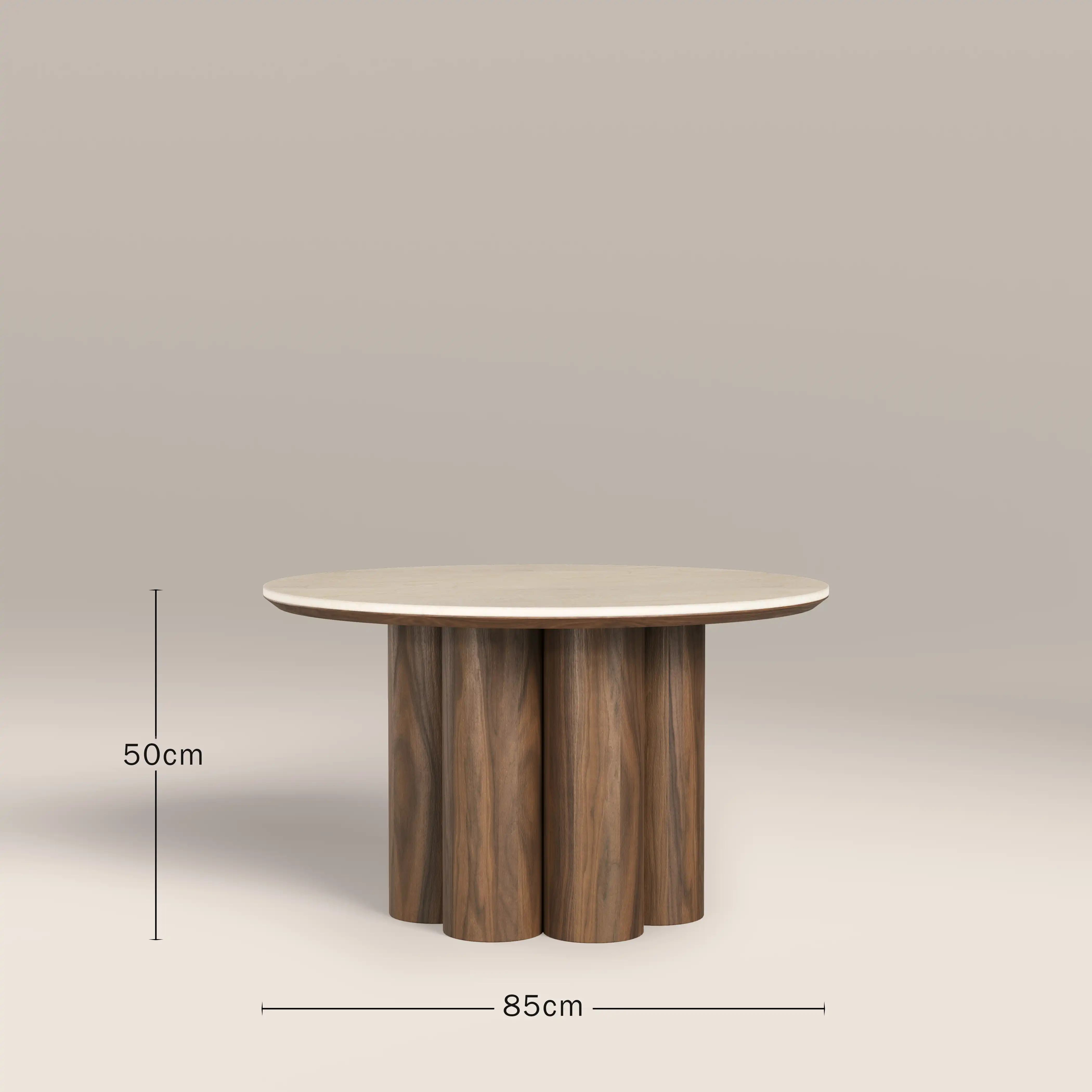 Noelle Round Coffee Table | Natural Travertine Effect Sintered Stone & Walnut - Image 5