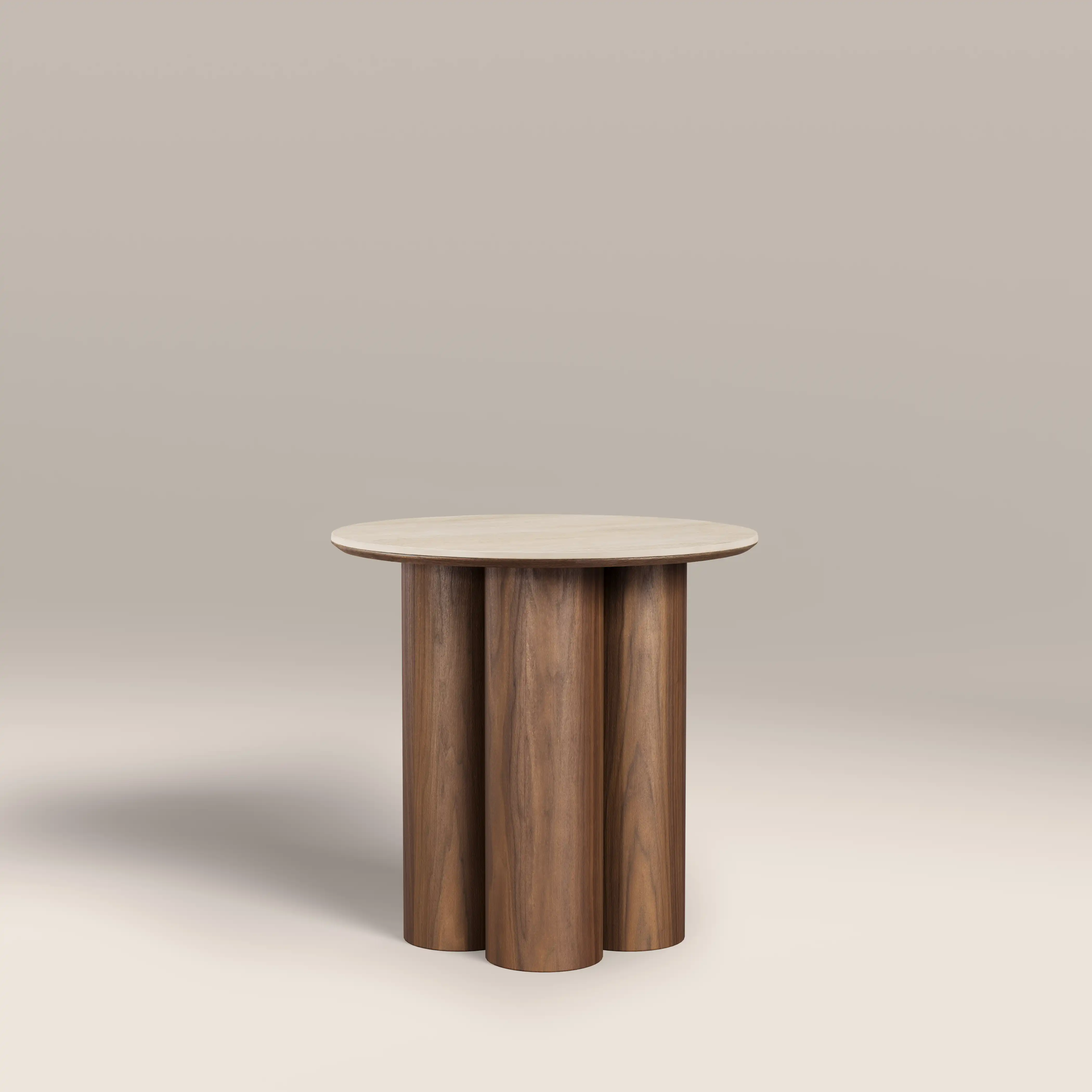 Noelle Round Side Table | Natural Travertine Effect Sintered Stone & Walnut - Image 2