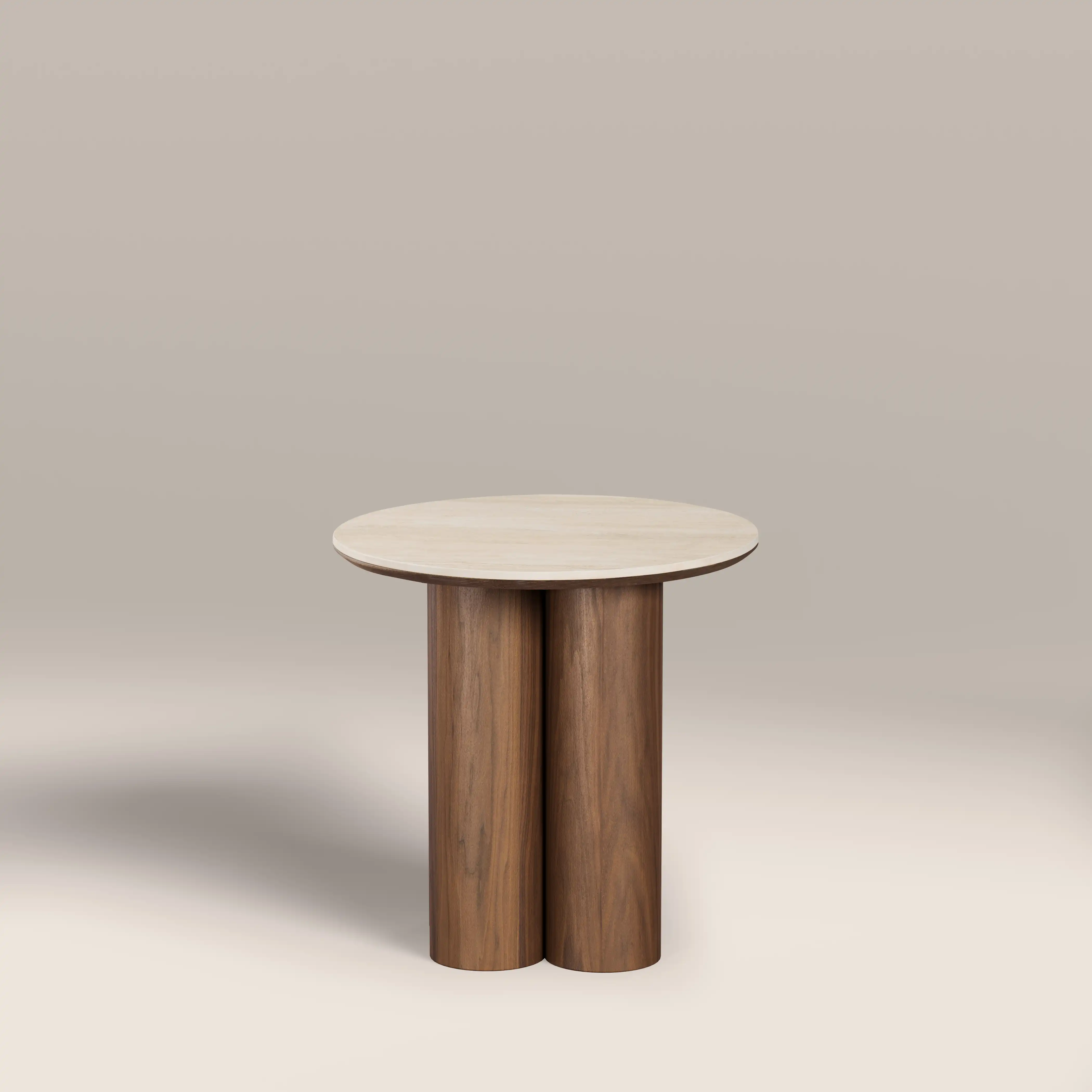 Noelle Round Side Table | Natural Travertine Effect Sintered Stone & Walnut - Image 3