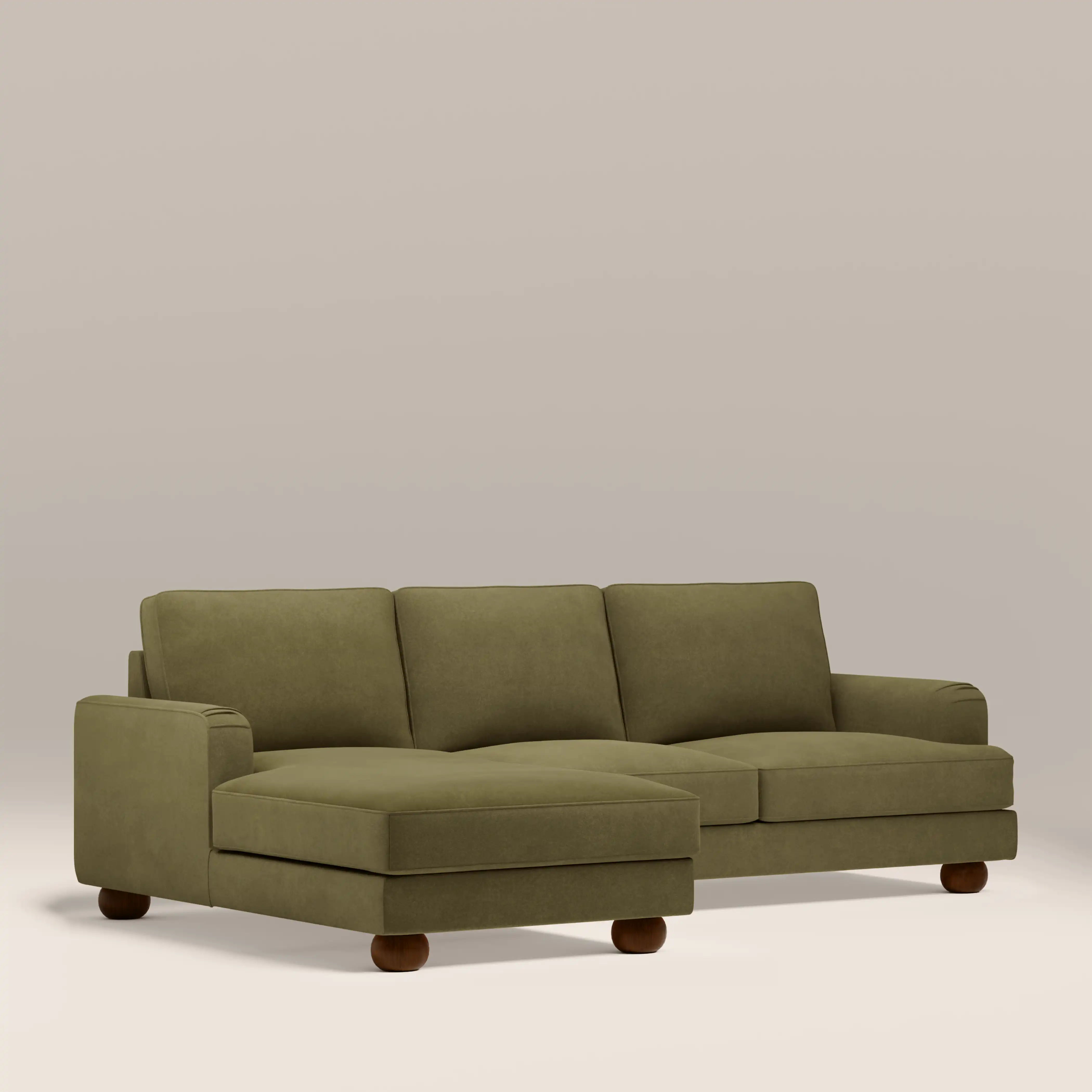 Nola Left Hand Chaise Sofa | Moss Green Sustainable Mohair Velvet - Image 2