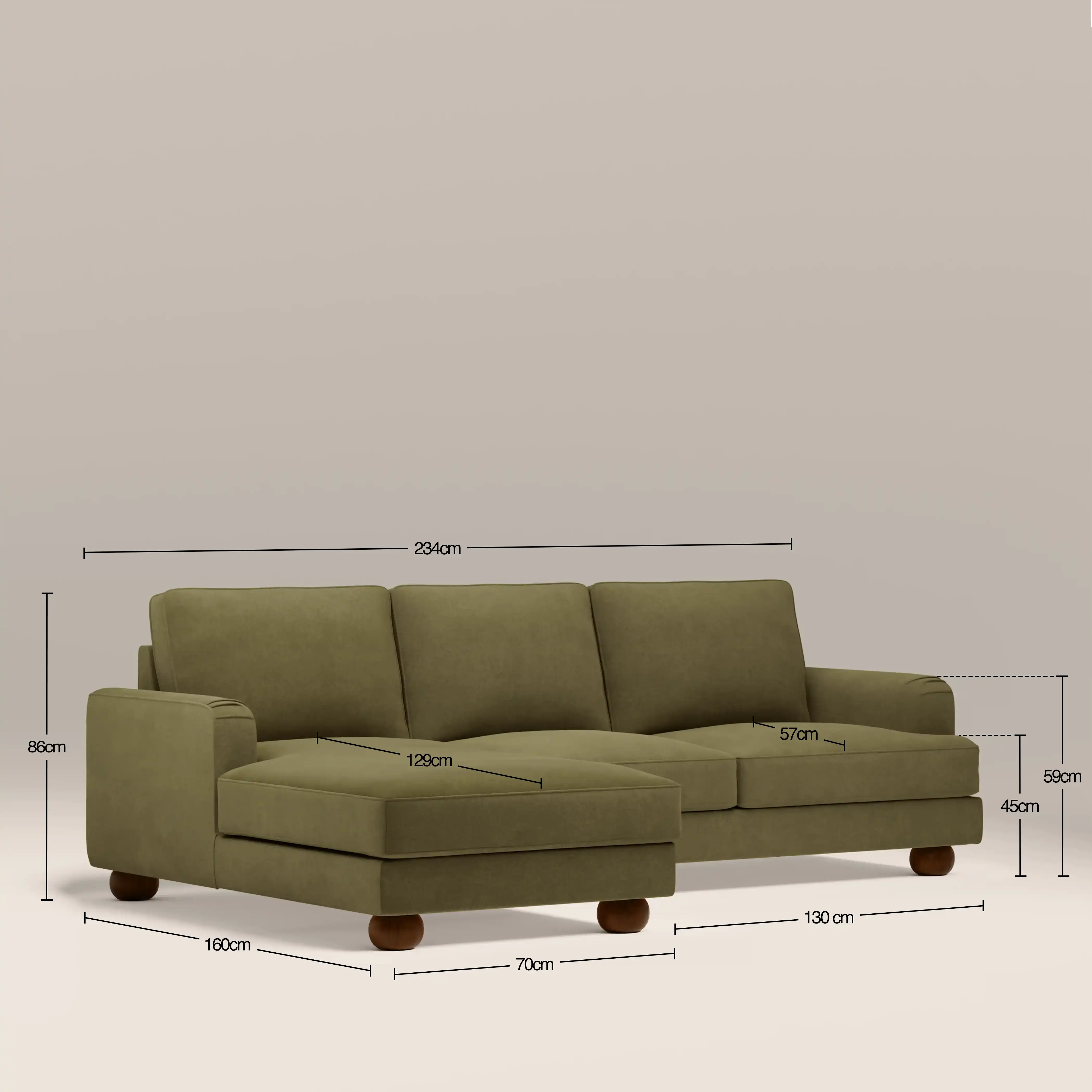 Nola Left Hand Chaise Sofa | Moss Green Sustainable Mohair Velvet - Image 7